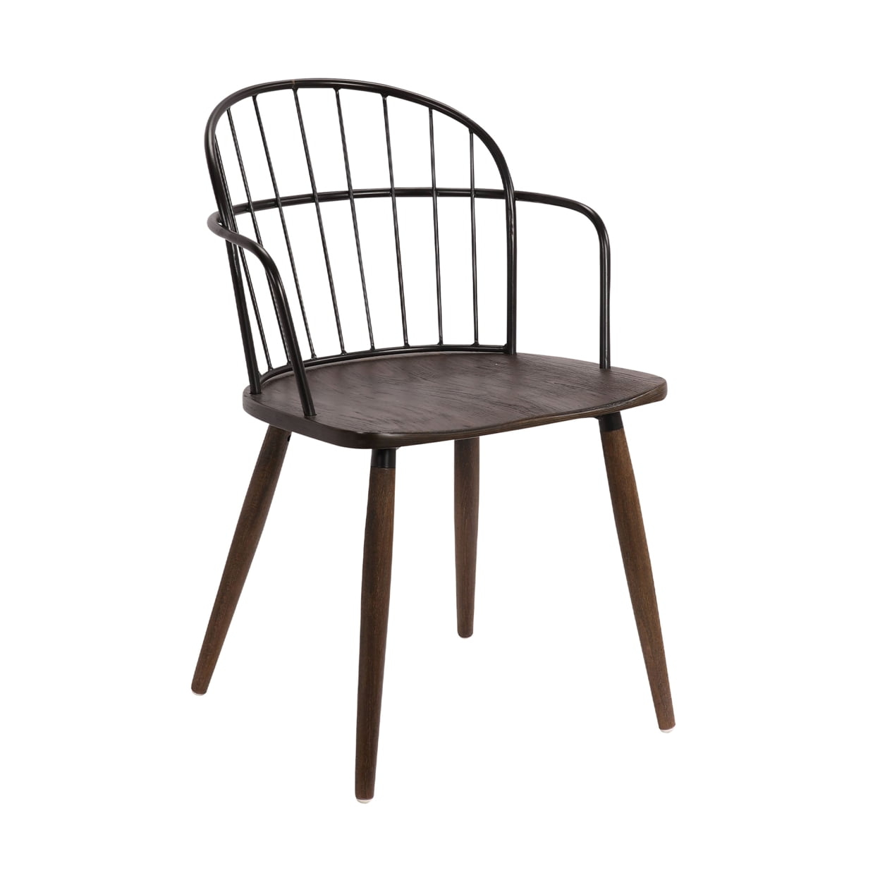 Metal Frame Side Chair with Open Backrest, Black and Brown - Saltoro Sherpi