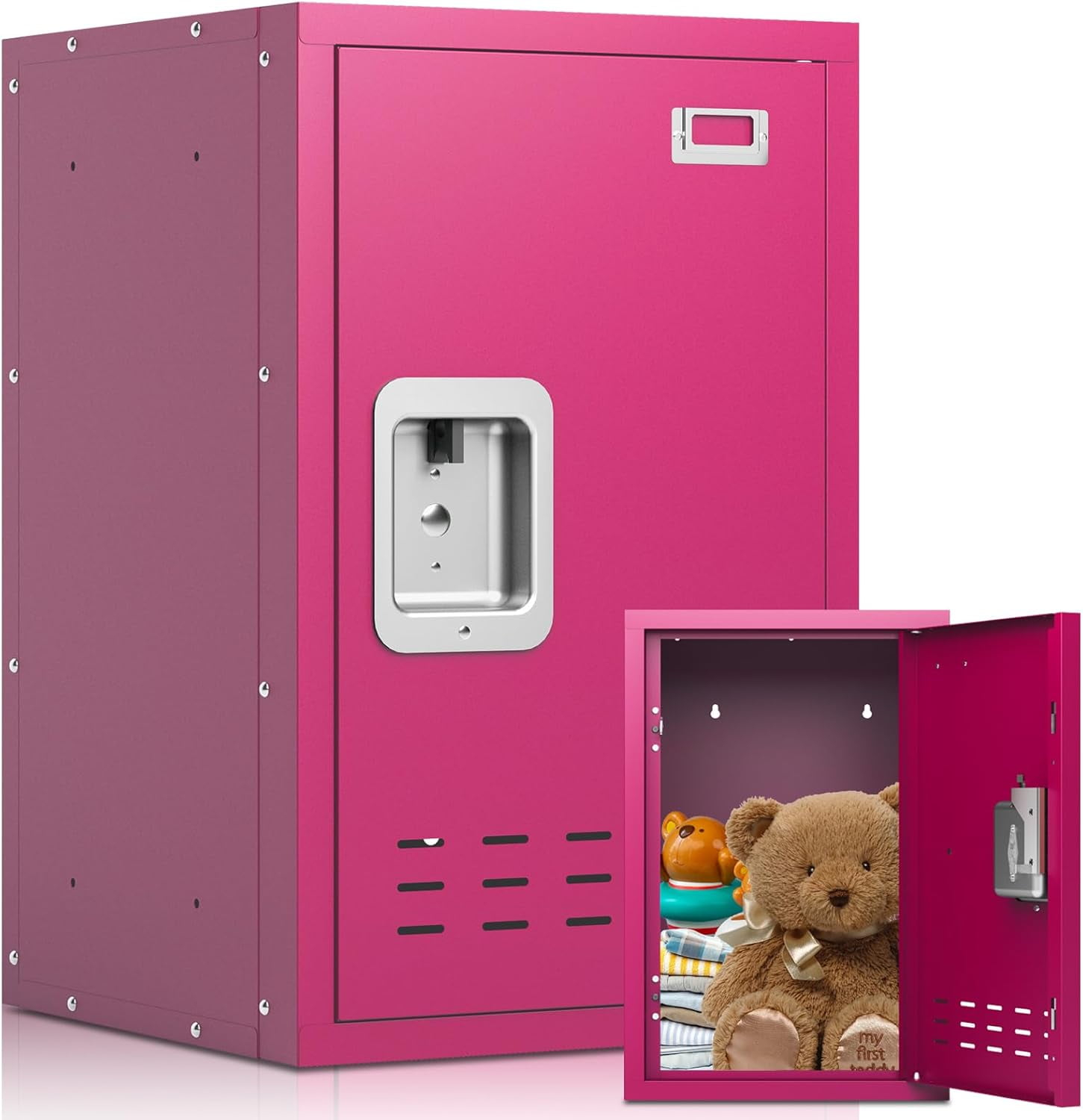 Metal Locker, Lockers, Lockable Storage Cabinet with Locker Shelf, 24" H Small Locking Cabinet for Kids, Locker Organizer for Home, Bedroom, School, Office (Pink)