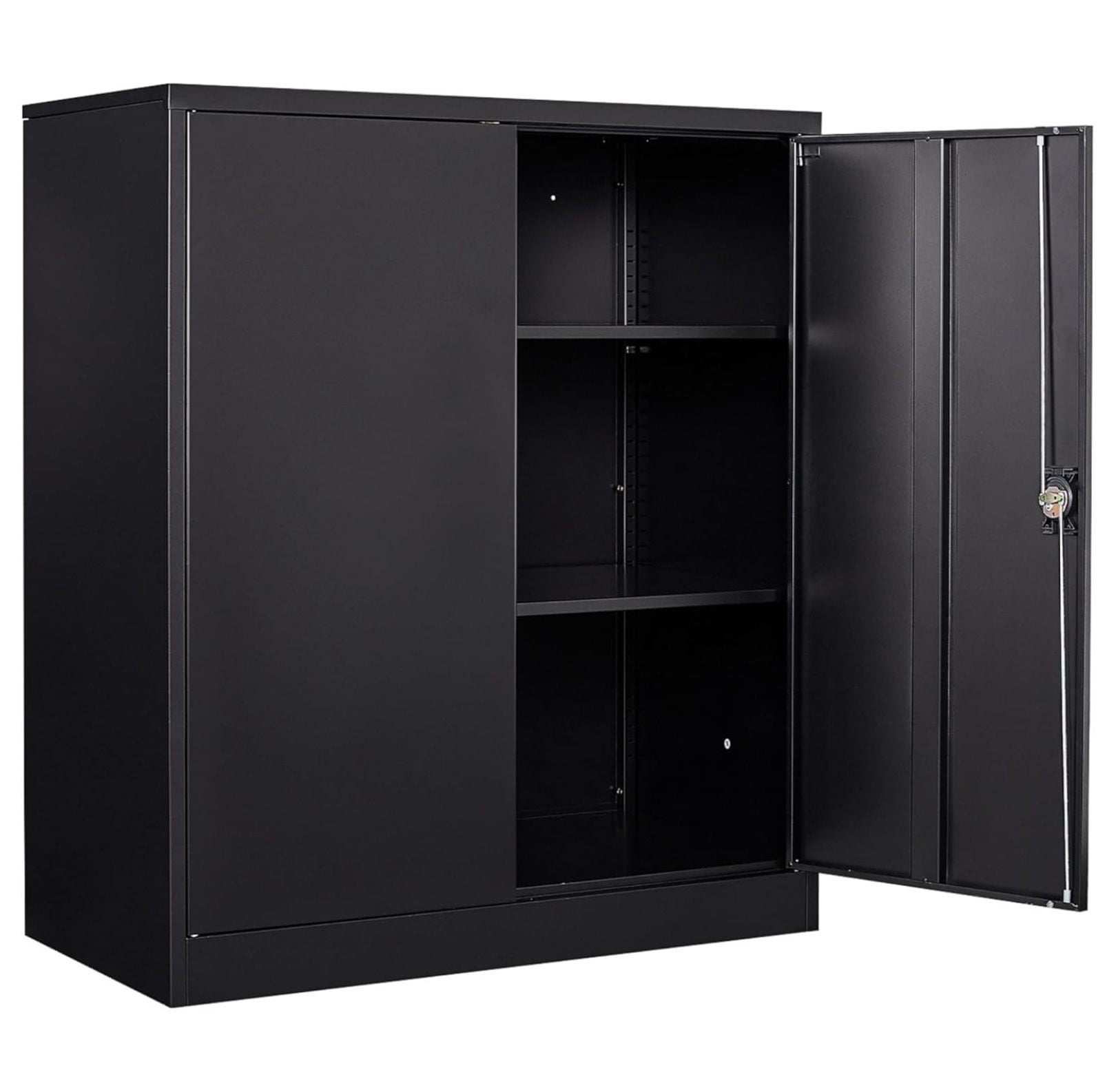 Metal Storage Cabinet,Black Metal Cabinet with Doors and Shelves,Garage Storage Cabinet with Lock,Short Steel Cabinet,Lockable Storage Cabinet for Home,Office,Shop,Garage Cabinets