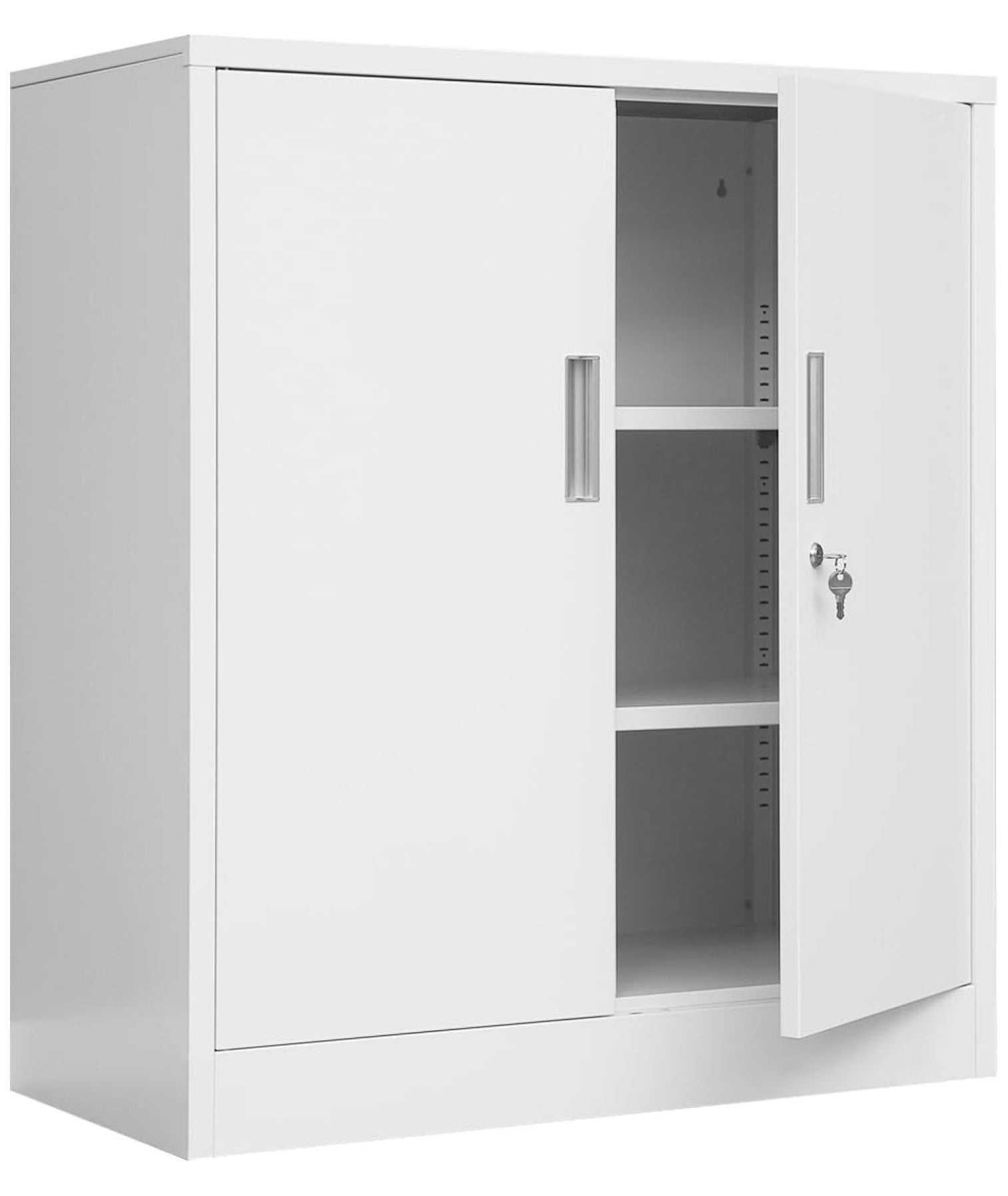 Metal Storage Cabinets with Shelves and Doors, Sideboard Buffet Cabinet for Kitchen, Entryway, Living Room, Home Office, Garage, Utility Room and Basement, 36.2" H x 31.5" W x 15.7" D (White)