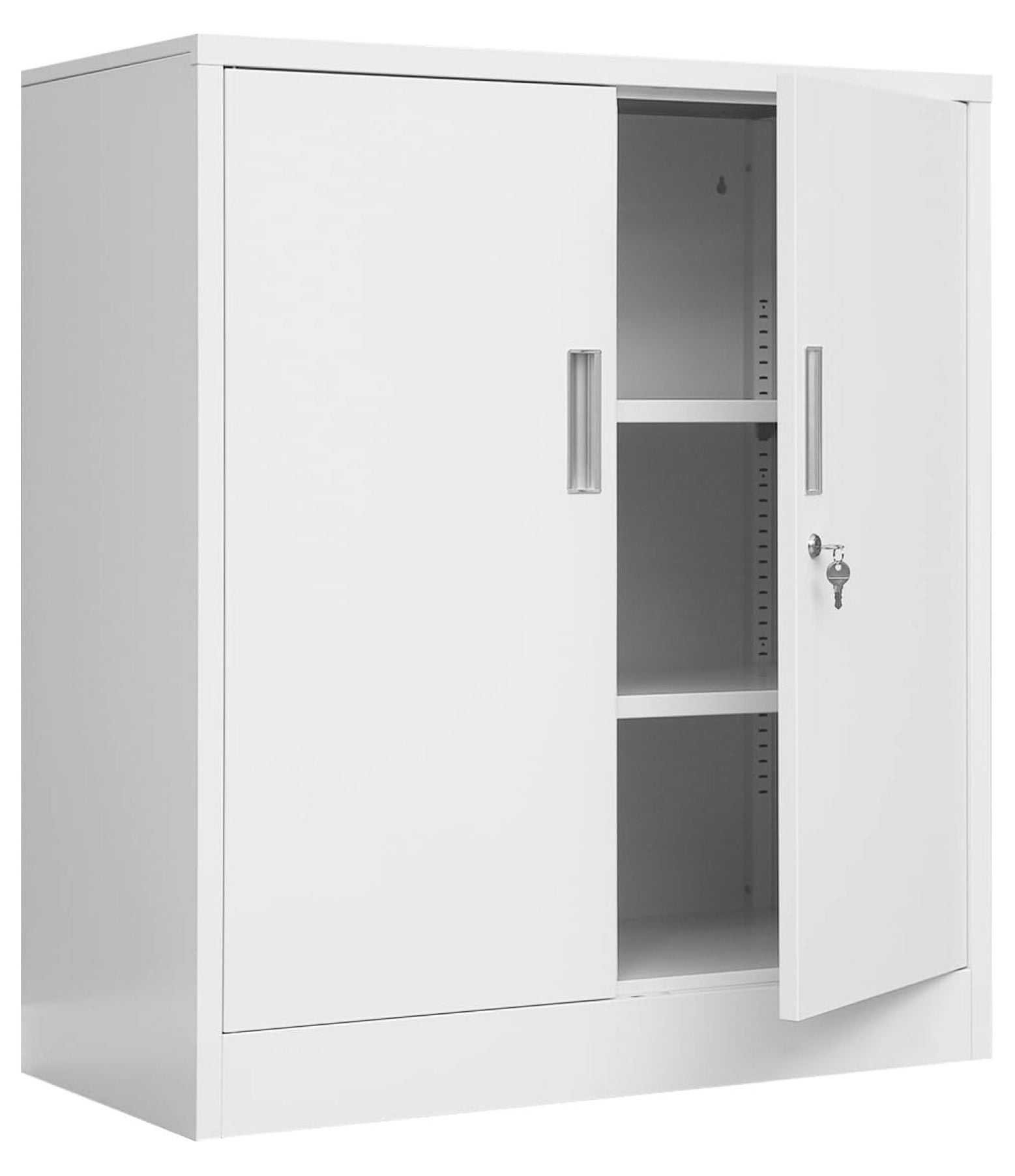 Metal Storage Cabinets with Shelves and Doors, Sideboard Buffet Cabinet for Kitchen, Entryway, Living Room, Home Office, Garage, Utility Room and Basement, 36.2" H x 31.5" W x 15.7" D (White)