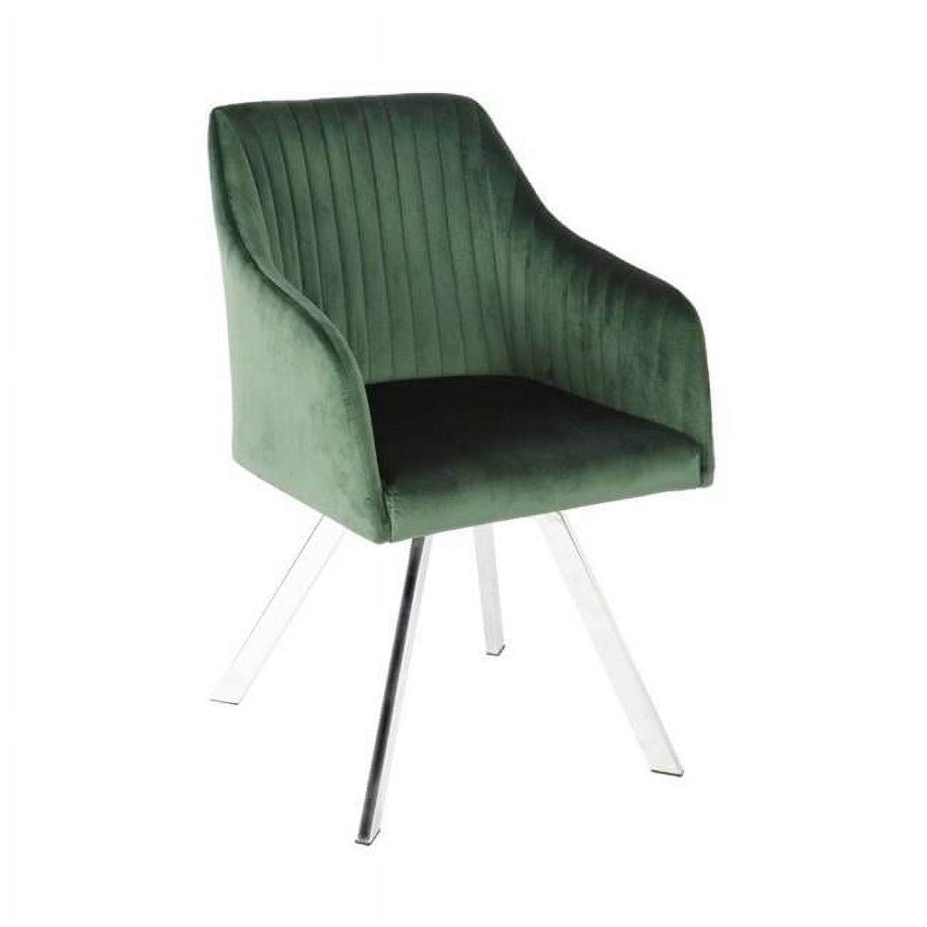 Benjara Metal Swivel Dining Chair with Channel Tufted Seat, Green