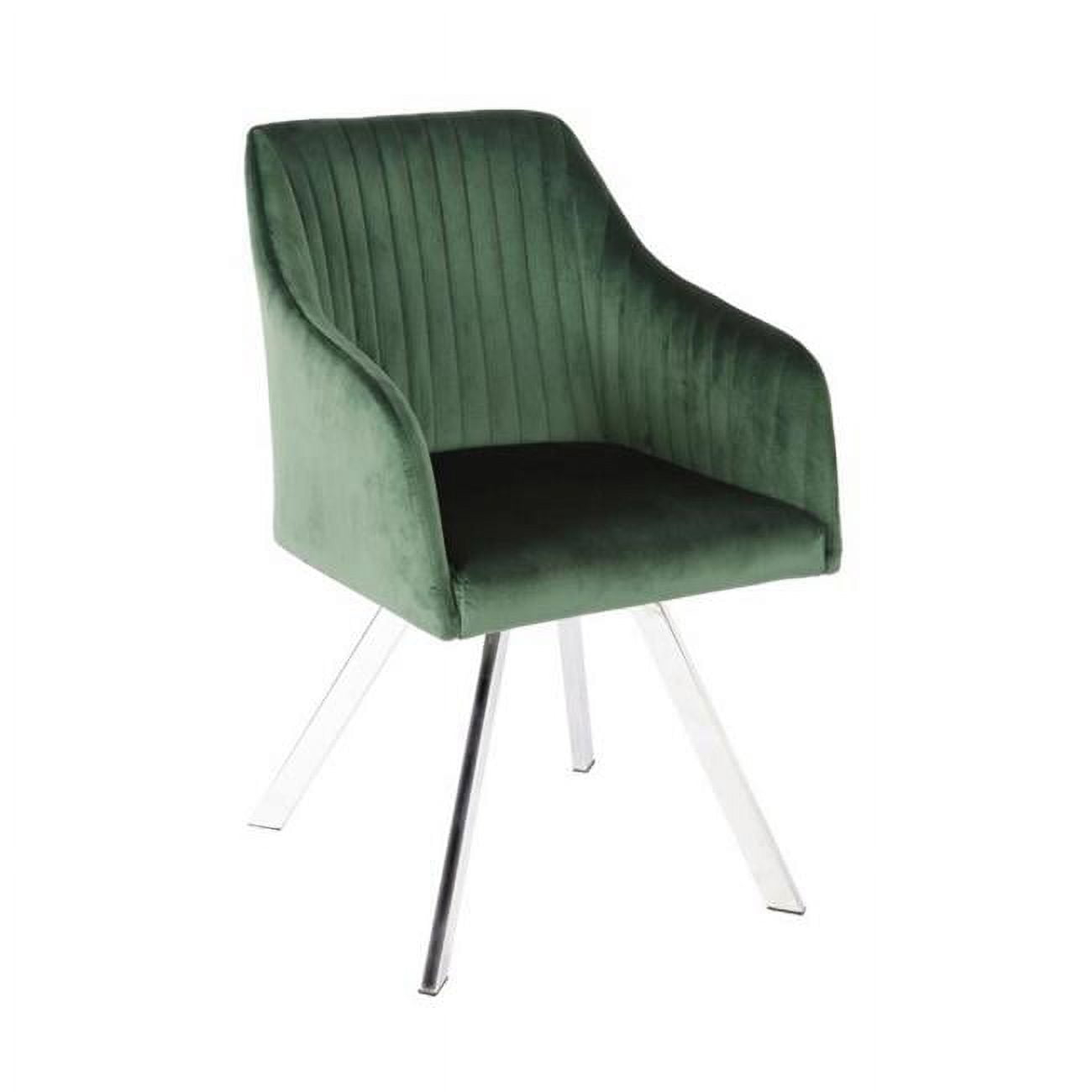 Benjara Metal Swivel Dining Chair with Channel Tufted Seat, Green