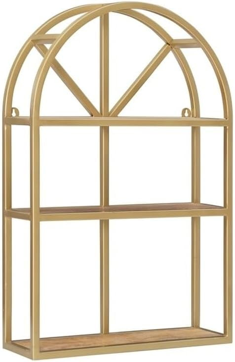Metal and Wood Wall Shelves in Gold and Natural