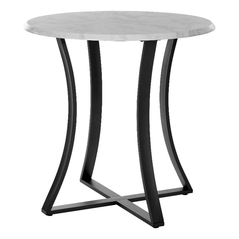 Mesa de Comedor con Tapa de Mármol Blanco Sintético Metro de 36" con Base de Metal Negro