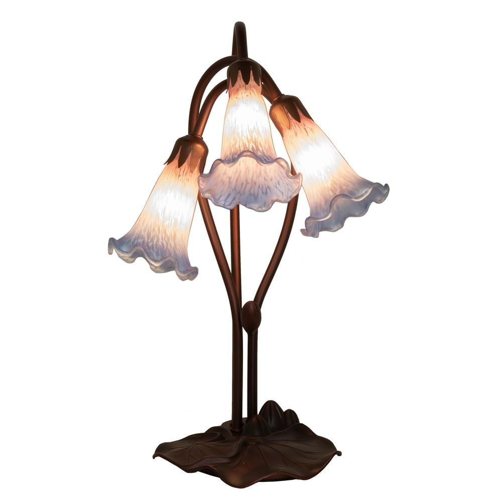 Meyda Tiffany 14670 Pink/Blue Pond Lily - 3 Light Accent Lamp   Mahogany Bronze Finish with Pink/Mauve/Blue Glass