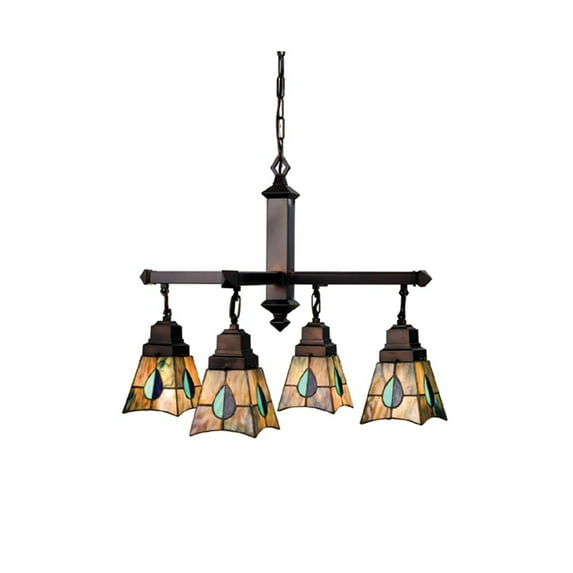 Meyda Tiffany 24269 4-Light Chandelier, Mahogany Bronze Finish with Green/Blue