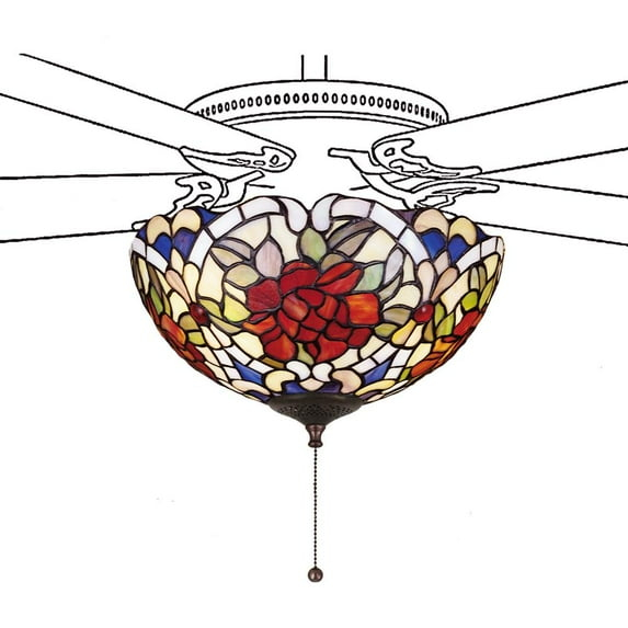 Meyda Tiffany 27458 Renaissance Rose - 3 Light Fan Light Kit   Ruby/Mauve/Beige/White Finish