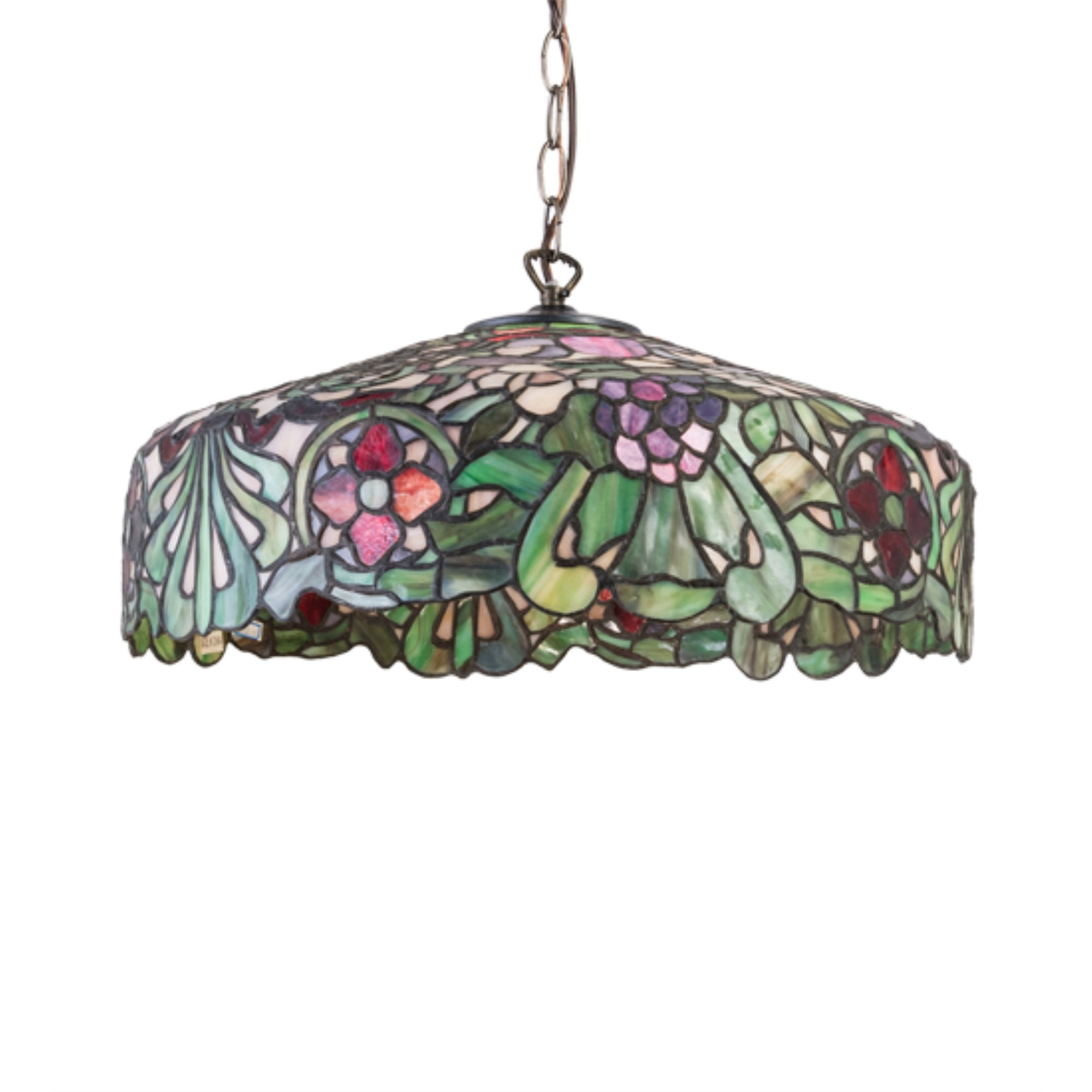 Meyda Tiffany 31096 Duffner & Kimberly Italian Renaissance - One Light Pendant   Satin Brass Finish With Ruby/Pink/Green/Violet Glass