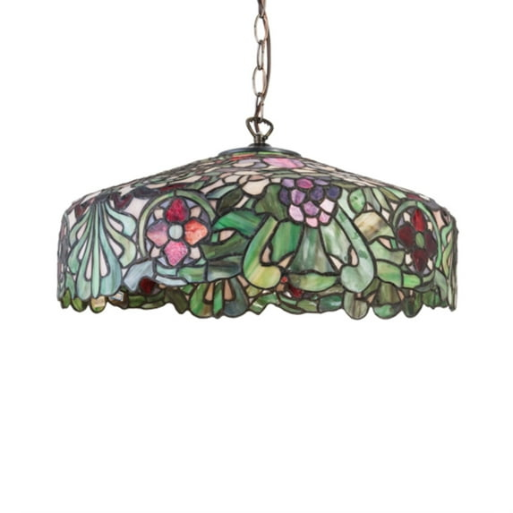Meyda Tiffany 31096 Duffner & Kimberly Italian Renaissance - One Light Pendant   Satin Brass Finish With Ruby/Pink/Green/Violet Glass