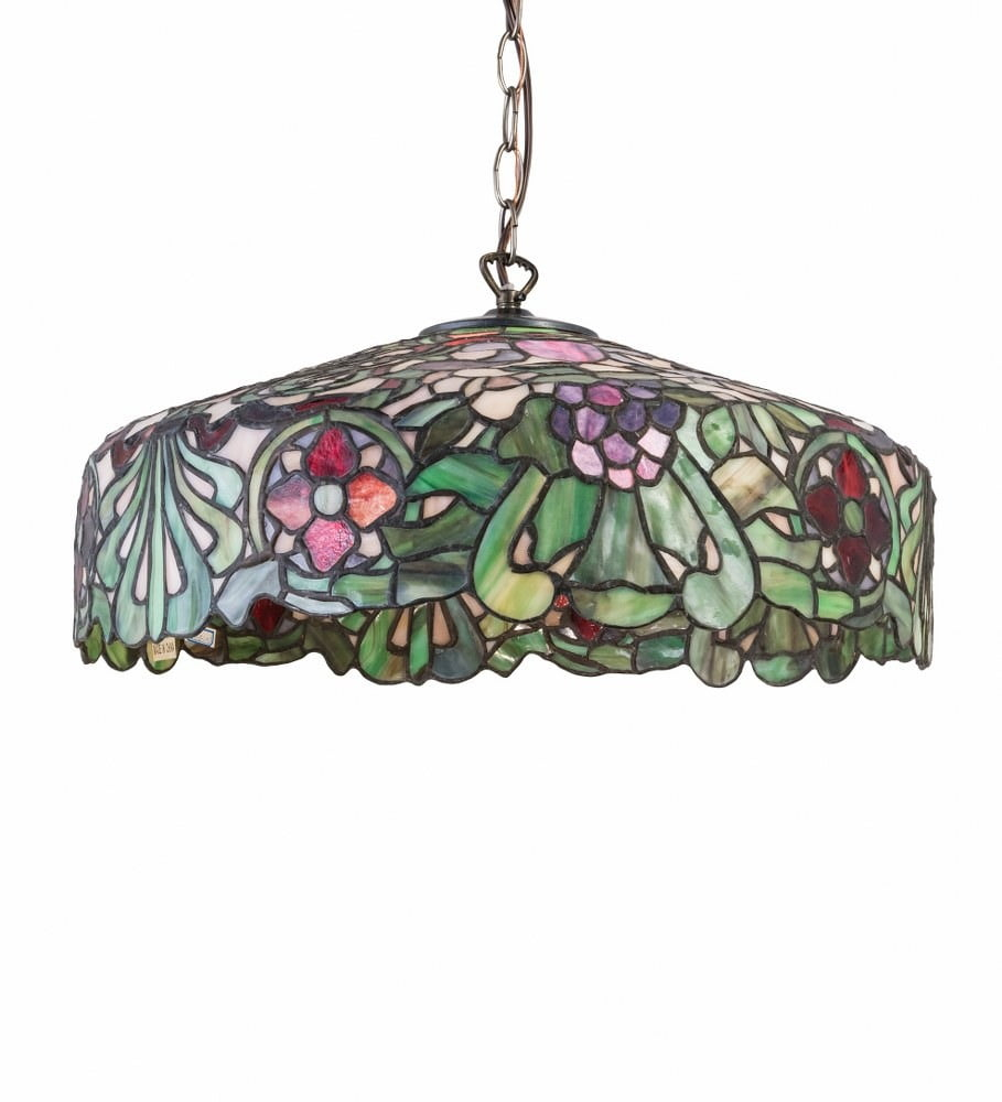 Meyda Tiffany 31096 Duffner & Kimberly Italian Renaissance - One Light Pendant   Satin Brass Finish With Ruby/Pink/Green/Violet Glass