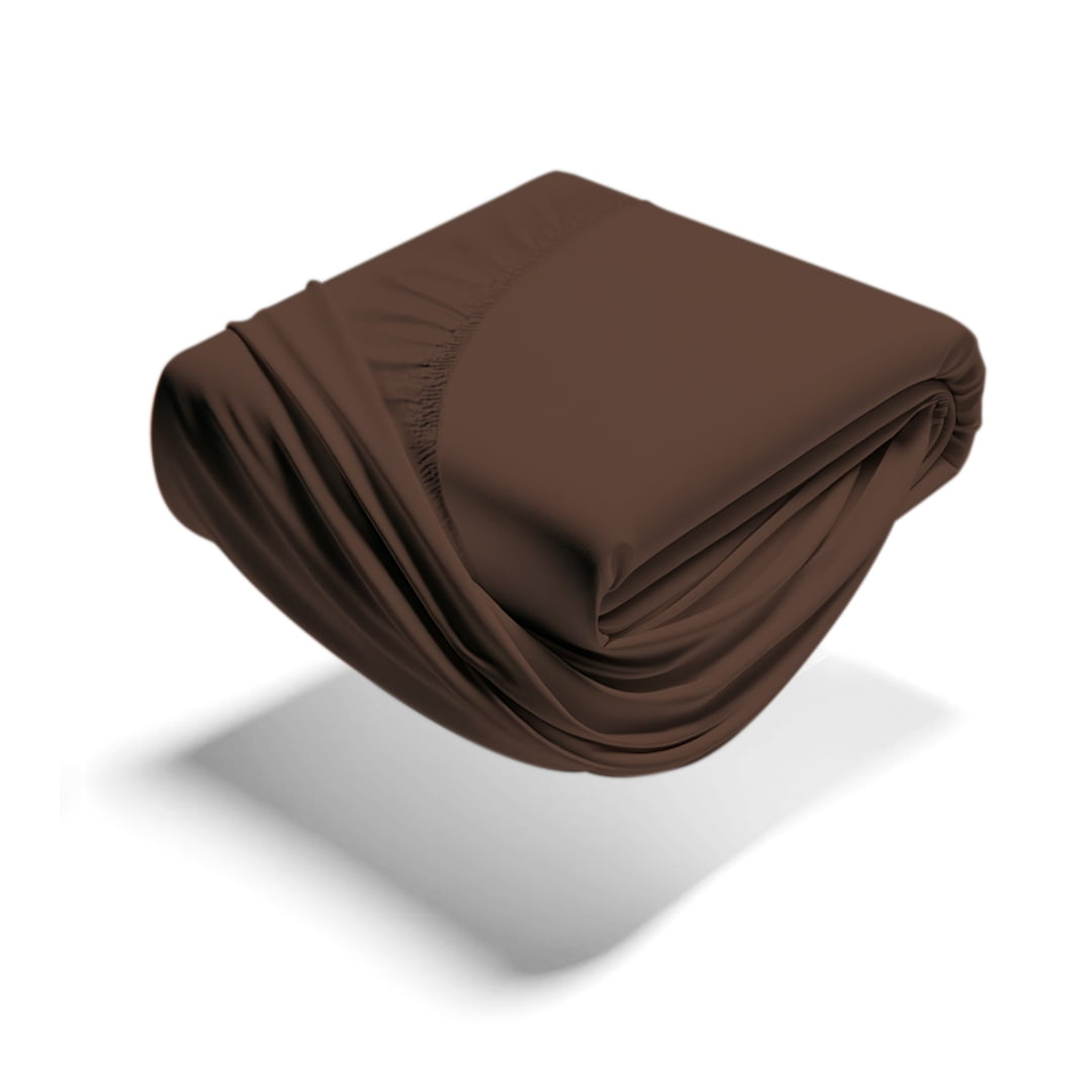 Mezzati Brushed Microfiber Fitted Sheet - Ultra Soft and Lightweight for Ultimate Sleep Comfort, Wrinkle Free and Color Fade Resistant (Brown, Queen)