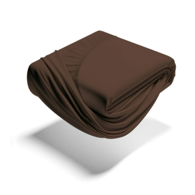 Mezzati Brushed Microfiber Fitted Sheet - Ultra Soft and Lightweight for Ultimate Sleep Comfort, Wrinkle Free and Color Fade Resistant (Brown, Queen)