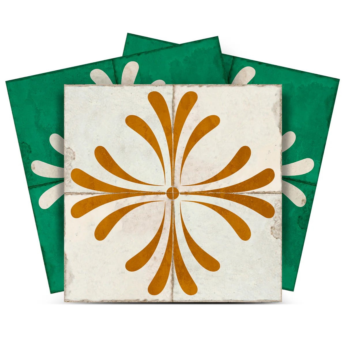 Mi Alma Green Beige Gold Vintage Flower Peel & Stick Tiles - Vinyl Backsplash 8x8