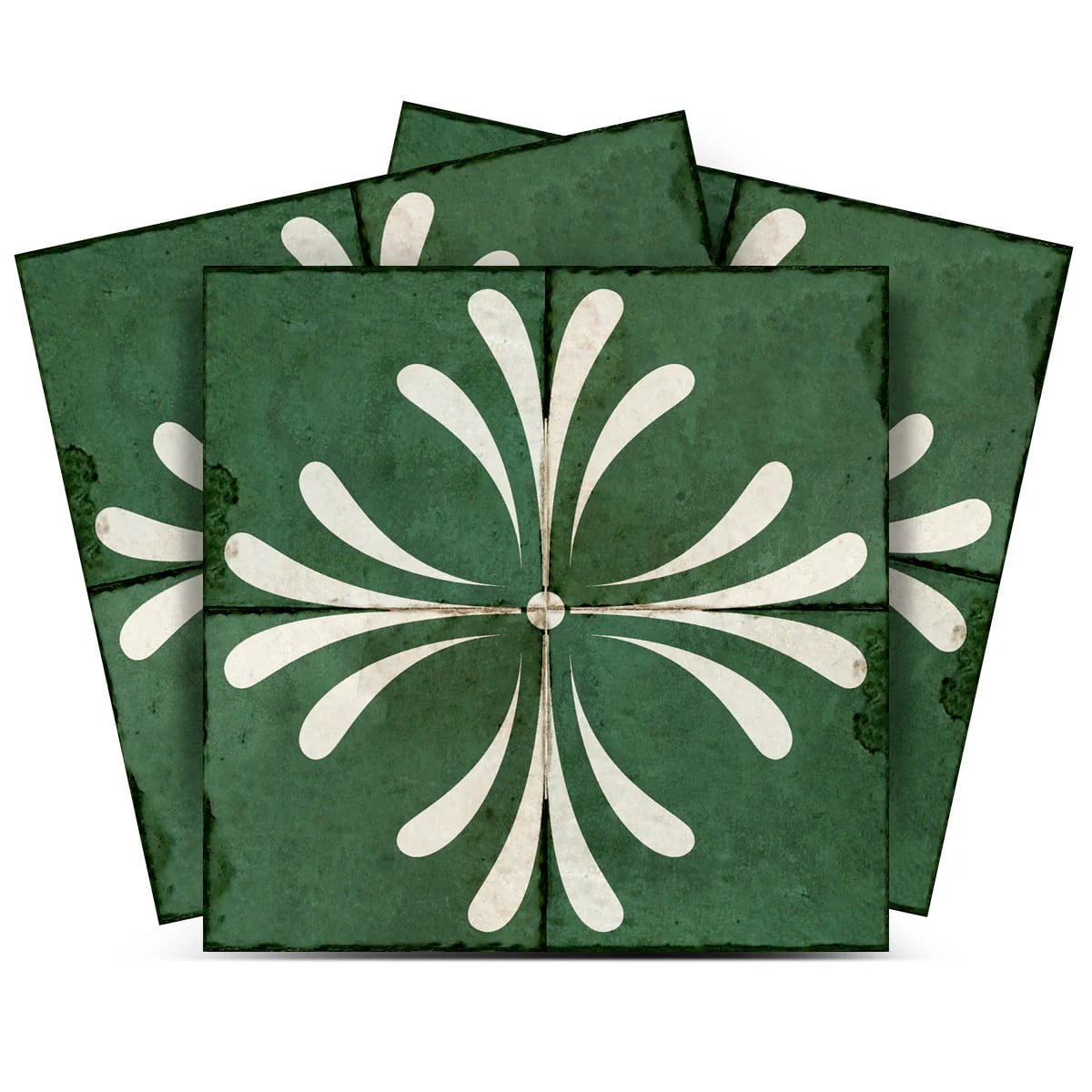 Mi Alma Green Gray Vintage Flower Peel & Stick Tiles - Vinyl Backsplash 8x8
