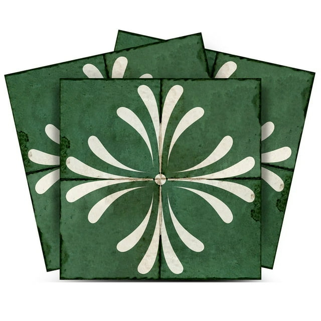 Mi Alma Green Gray Vintage Flower Peel & Stick Tiles - Vinyl Backsplash 8x8