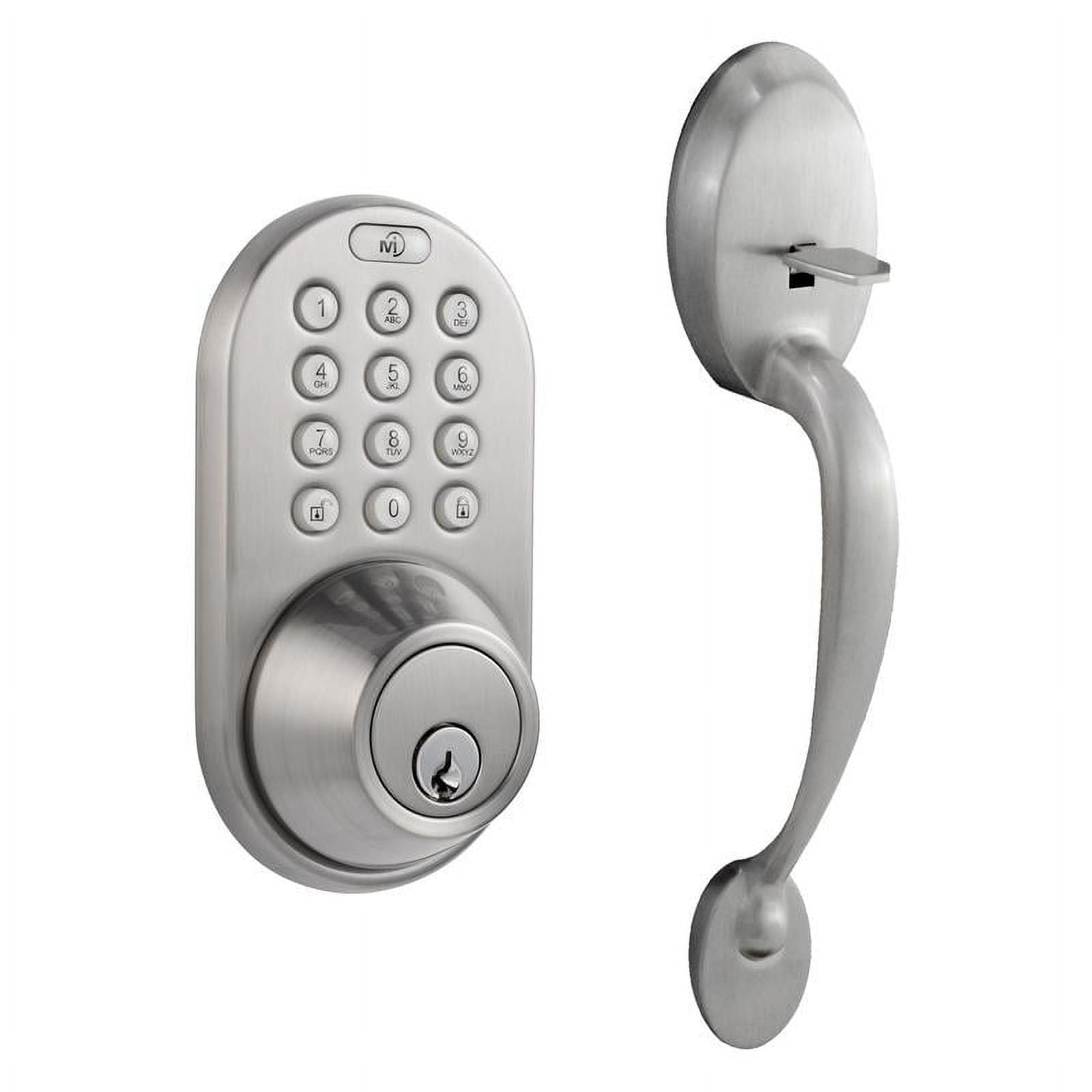 MiLocks Digital Deadbolt Door Lock and Passage Handleset Combo, Satin Nickel Finish with Keyless Entry via Remote Control and Keypad Code for Exterior Doors (BXF-02SN)