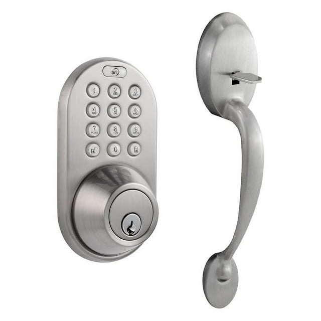MiLocks Digital Deadbolt Door Lock and Passage Handleset Combo, Satin Nickel Finish with Keyless Entry via Remote Control and Keypad Code for Exterior Doors (BXF-02SN)