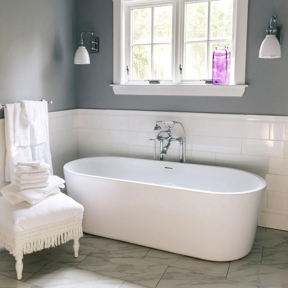 Mia 67 Inch Freestanding Acrylic Soaking Tub - No Faucet Drillings