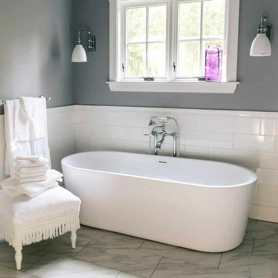 Mia 67 Inch Freestanding Acrylic Soaking Tub - No Faucet Drillings
