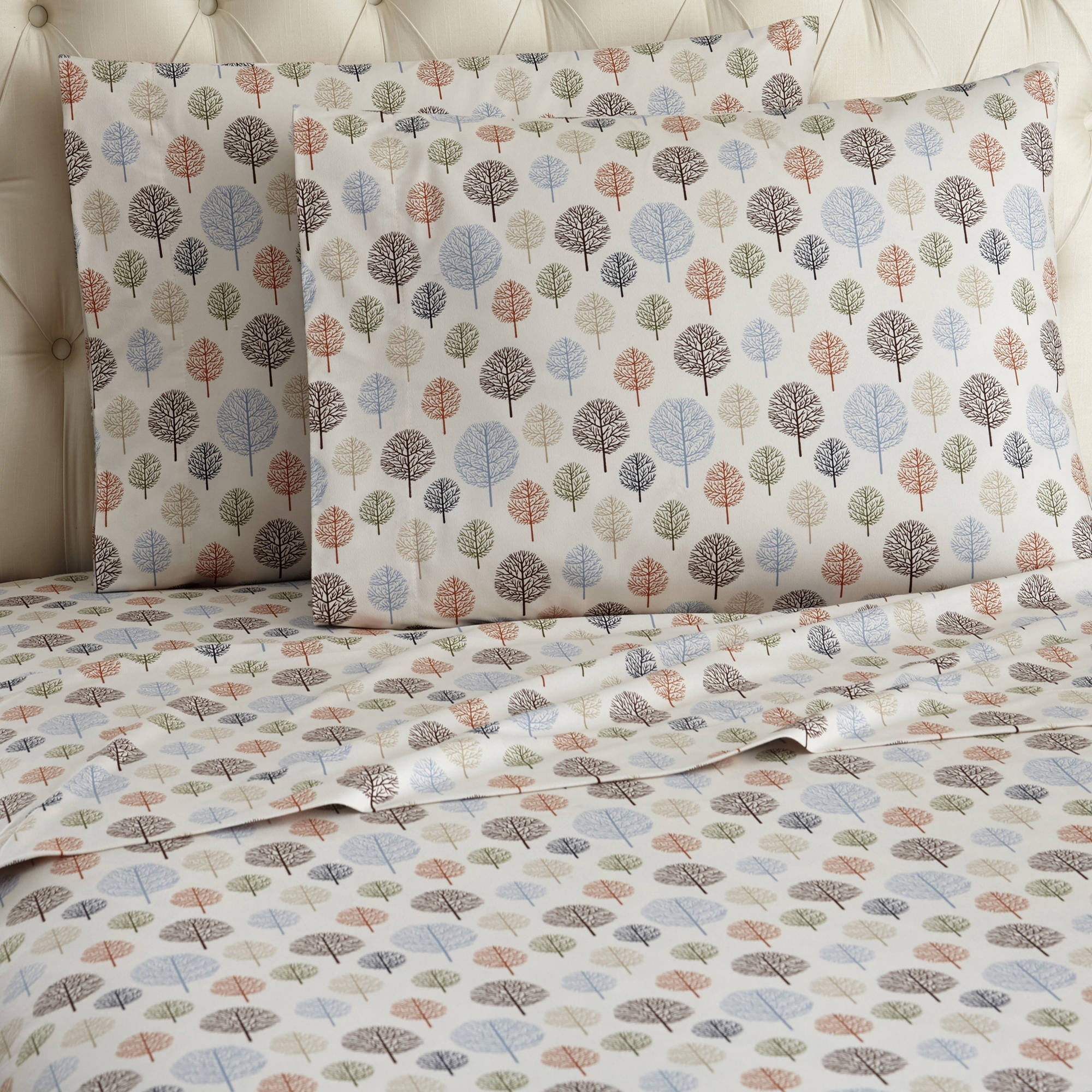 Micro Flannel Shavel Durable & High Quality Luxurious Printed Sheet Set Including Flat Sheet, Fitted Sheet & Pillowcase, Full - Trees