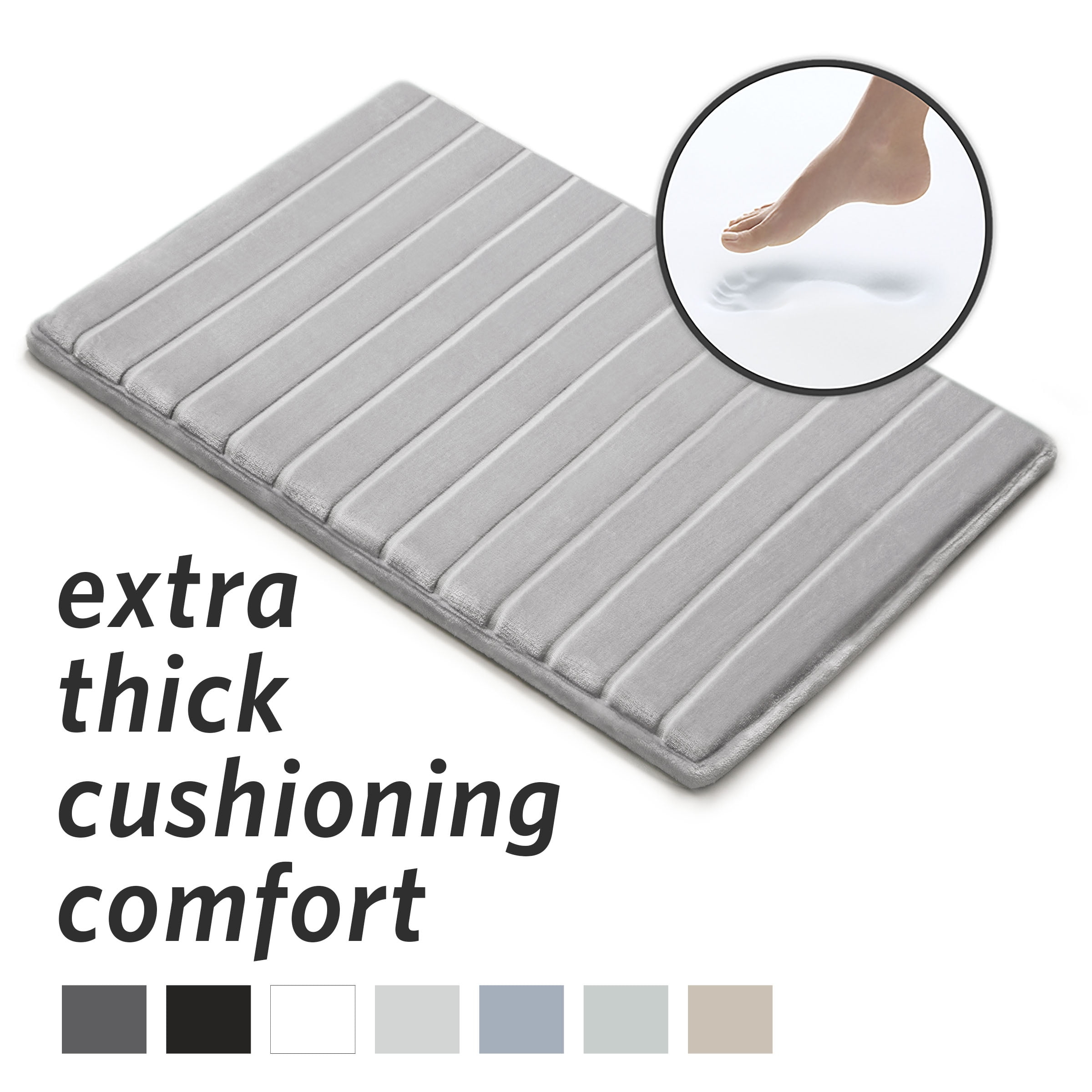 17"x24" MICRODRY SoftLux Quilted Striped Memory Foam Bath Rug/Runner with Skid Resistant Base Light Gray: Machine Washable, Plush Polyester