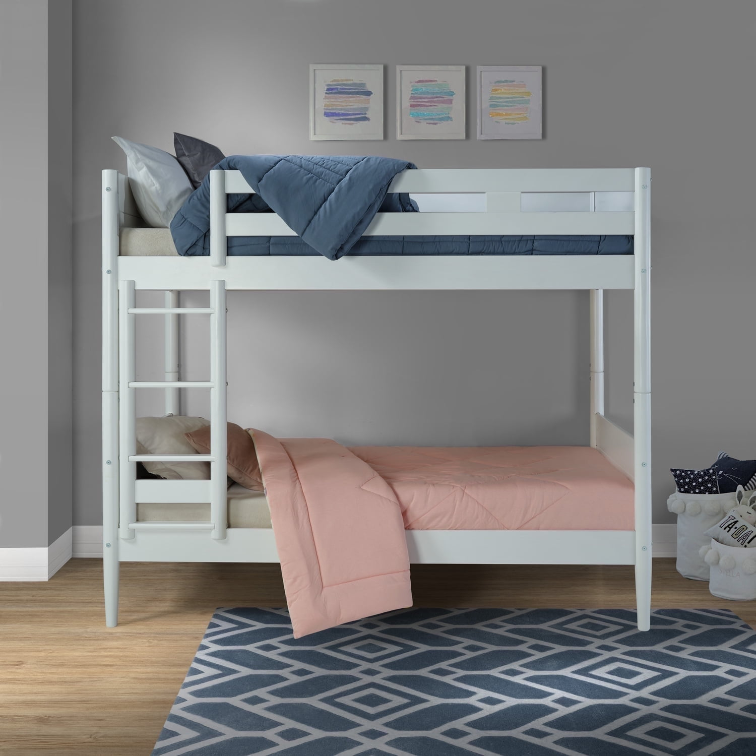 Mid Century Modern Bunk Bed Twin over Twin - White Finish