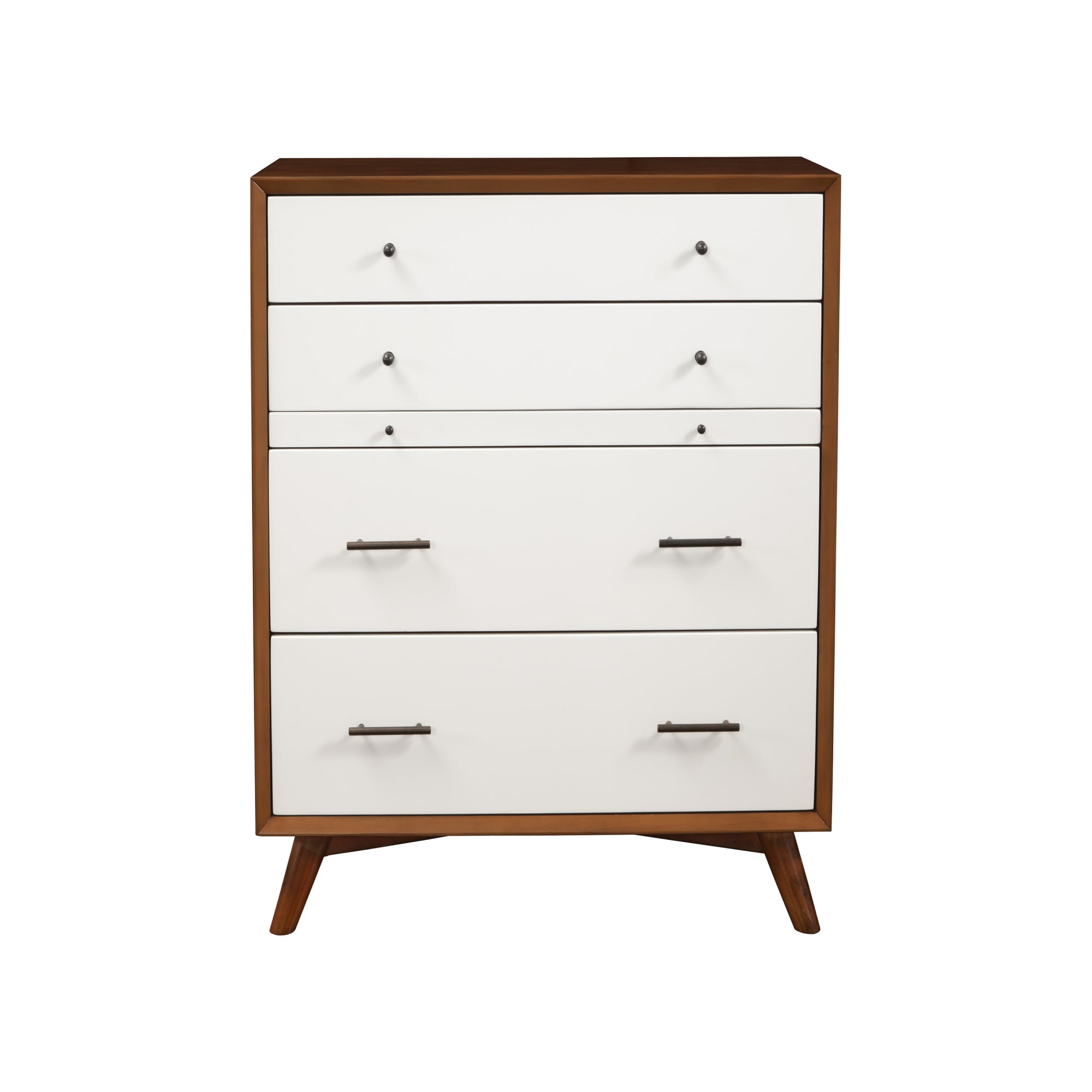 Mid-Century Modern Style Wooden Chest With Four Drawers, Brown and White