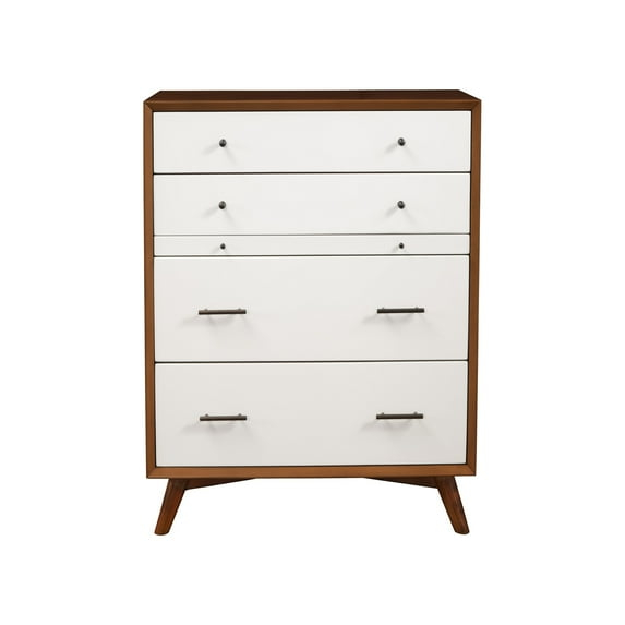 Mid-Century Modern Style Wooden Chest With Four Drawers, Brown and White