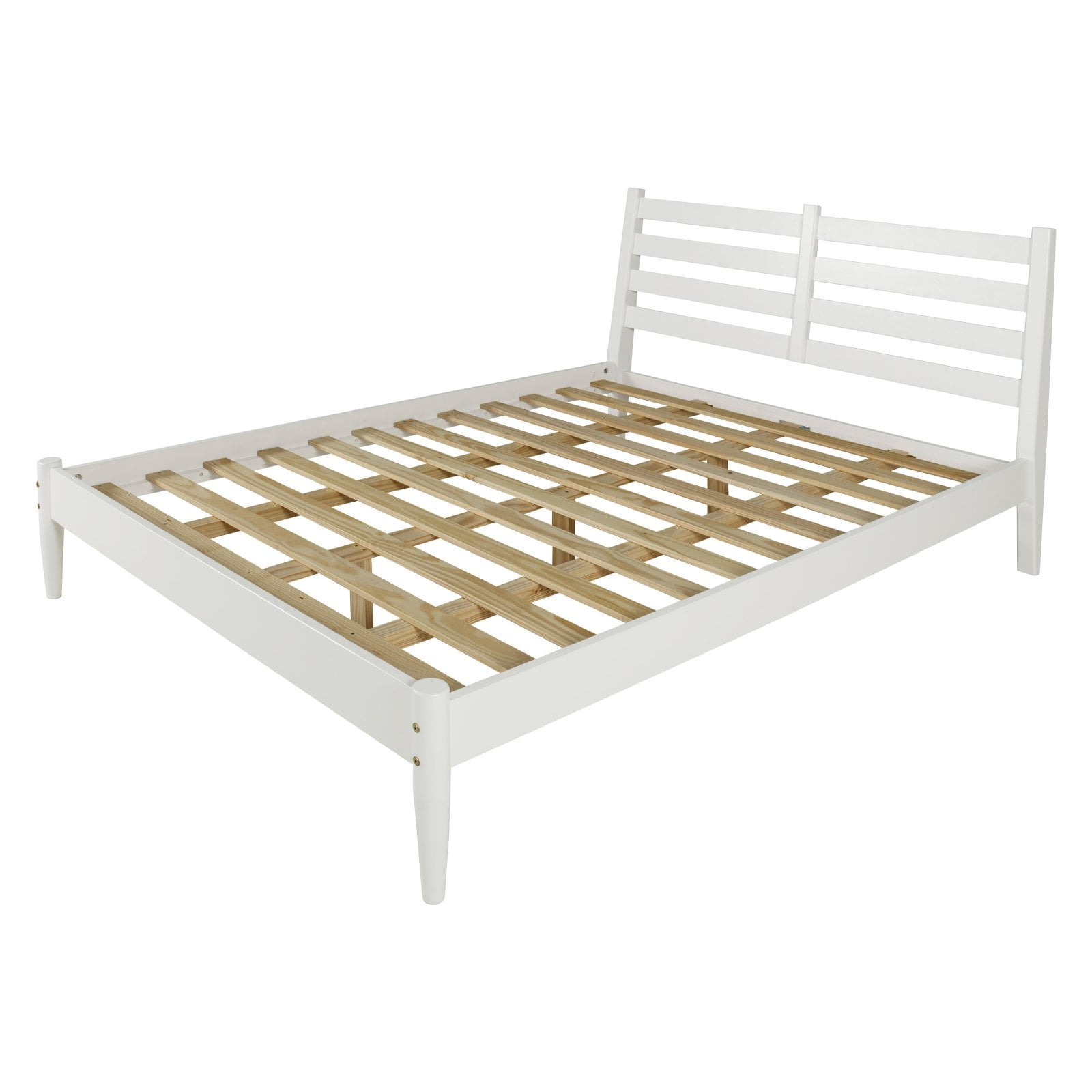 Camaflexi Mid Century Slat Bed Solid Wood Bed Frame with Headboard, King, White
