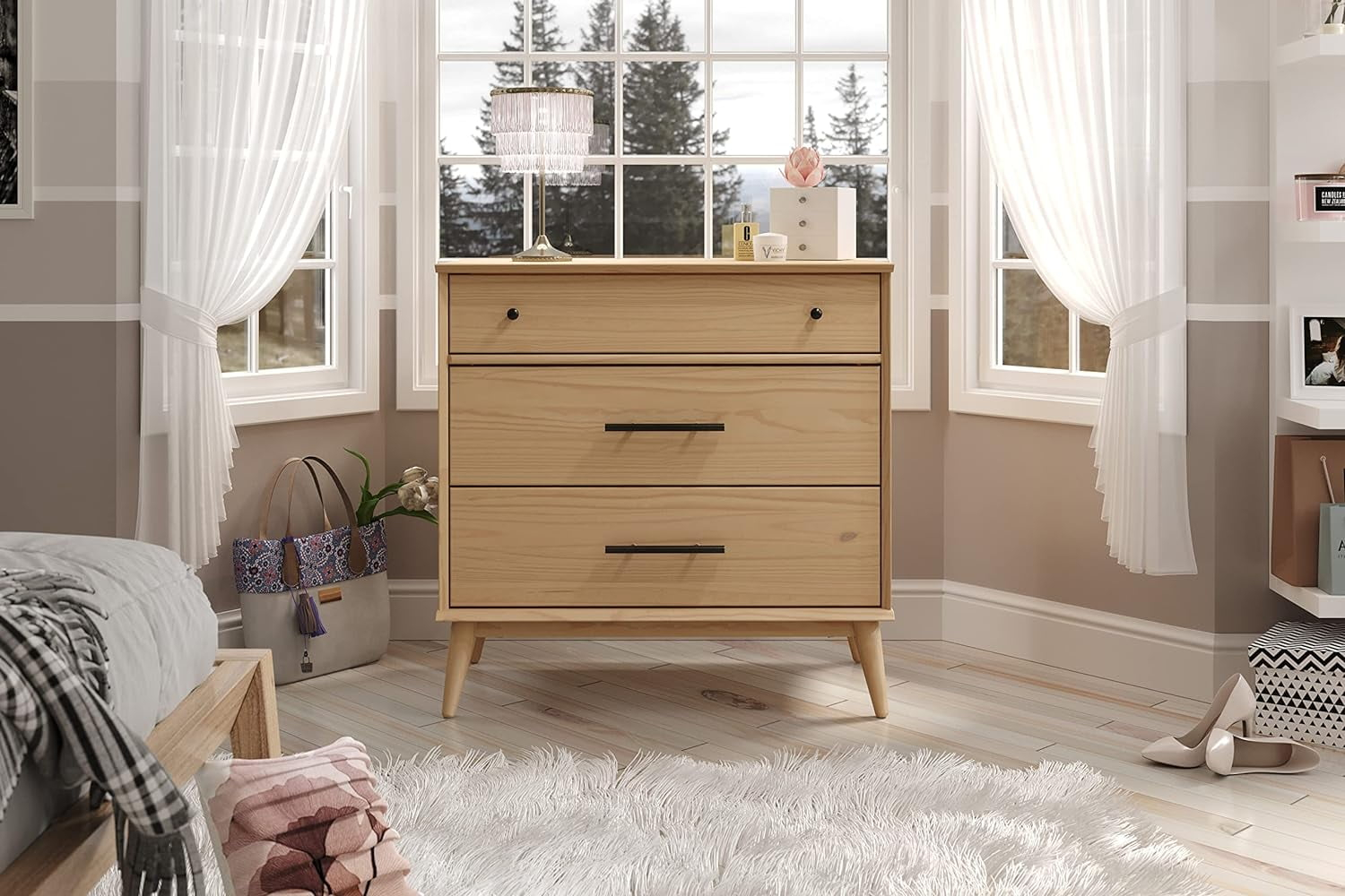 Mid Century Three Drawer Dresser - Scandinavian Oak Finish