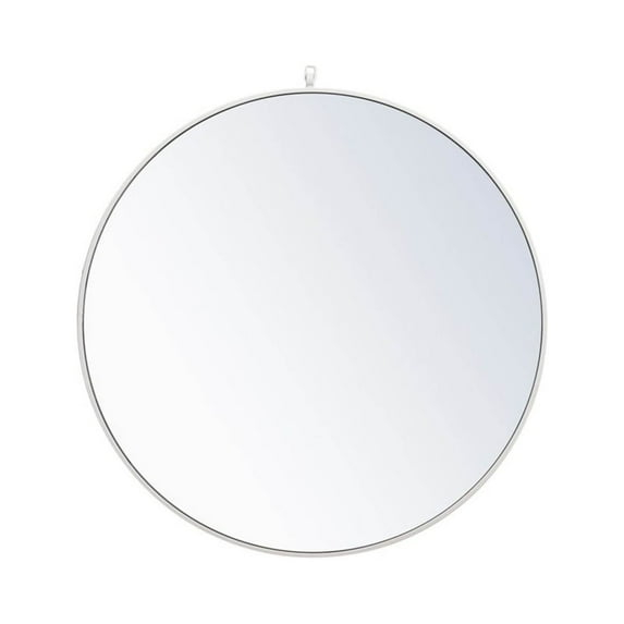Midcentury Modern Metal Frame Round Mirror With Decorative Hook 36" In White