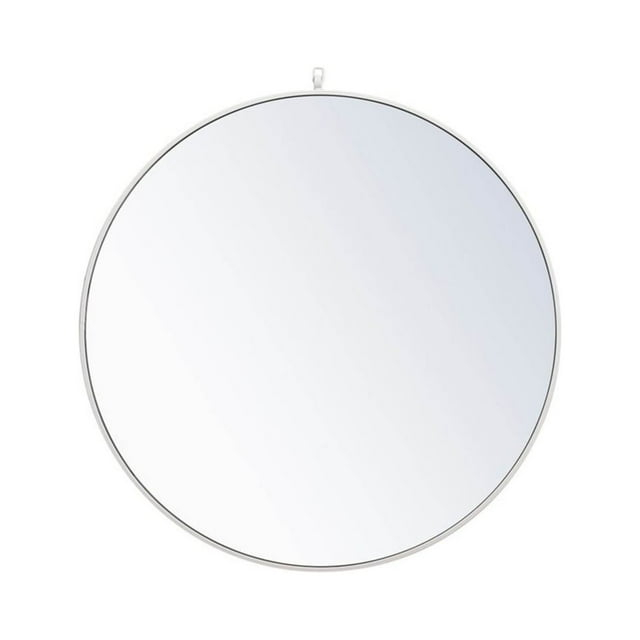 Midcentury Modern Metal Frame Round Mirror With Decorative Hook 36" In White