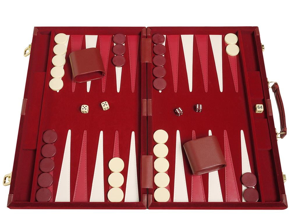 Middleton Games 18-inch Deluxe Backgammon Set - Medium - Maroon Velour
