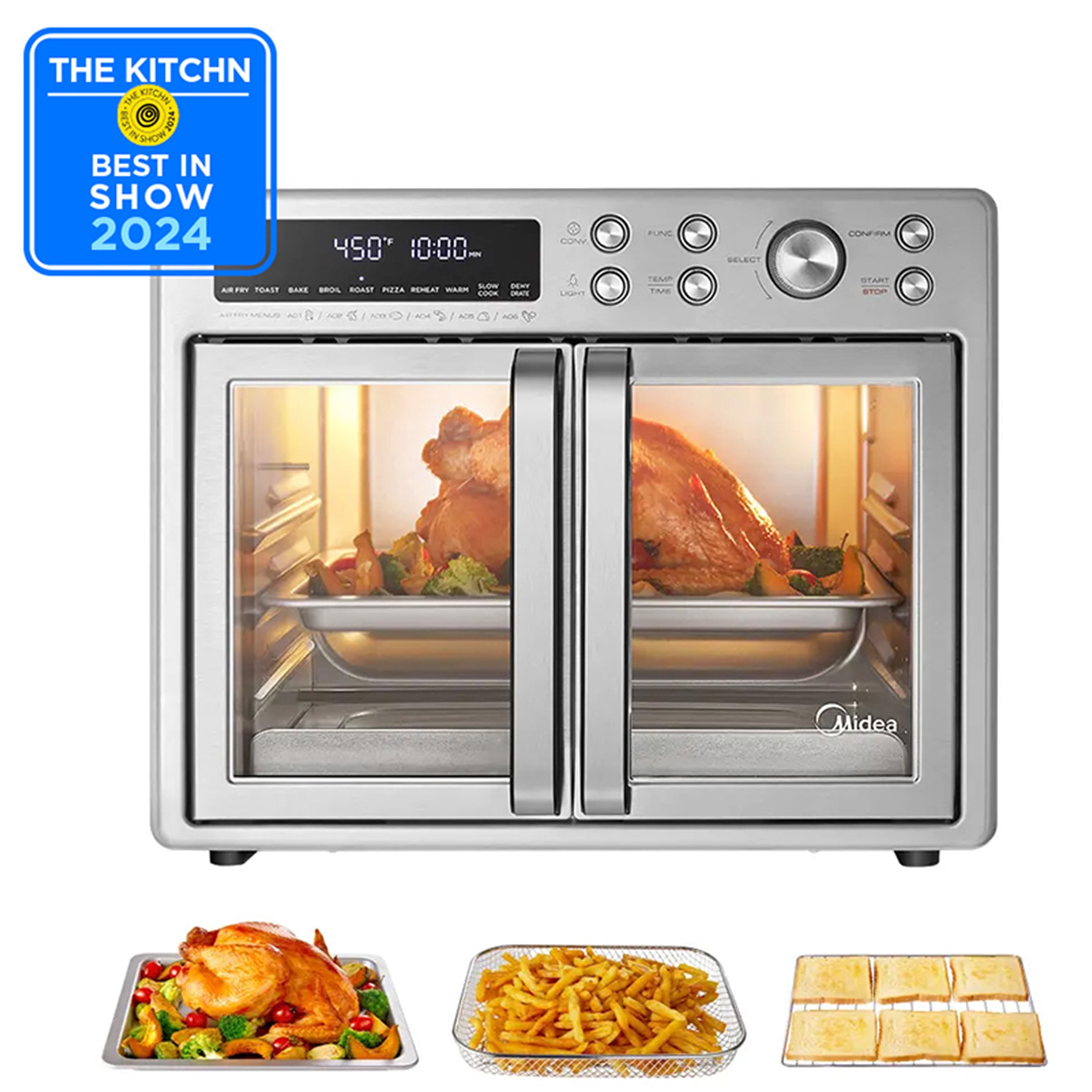 Midea Flexify 26.4 QT French Door Toaster Oven Air Fryer Combo, Stainless Steel