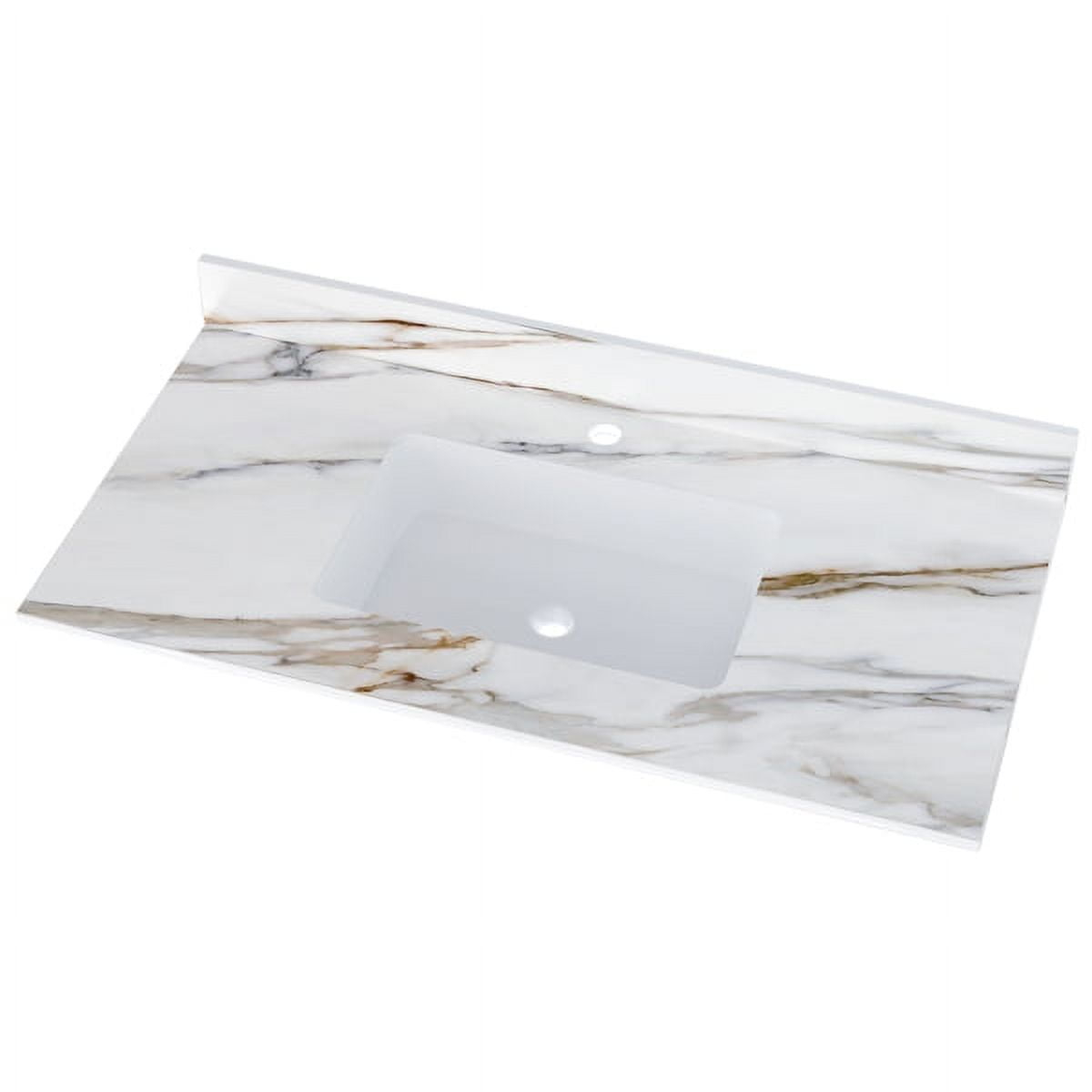 Miekor 43 Inch Marble Vanity Top, Bathroom Vanity Top with Undermount Rectangular Middle Sink and 4" Height Backsplash, Pre-Drilled Faucet Hole Vanity Top,Three Holes G4142