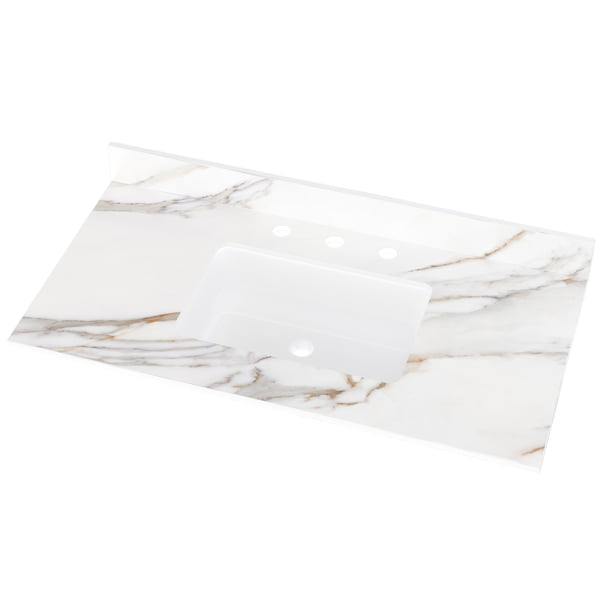 Miekor 43 Inch Marble Vanity Top, Bathroom Vanity Top with Undermount Rectangular Middle Sink and 4" Height Backsplash, Pre-Drilled Faucet Hole Vanity Top,Three Holes G4142