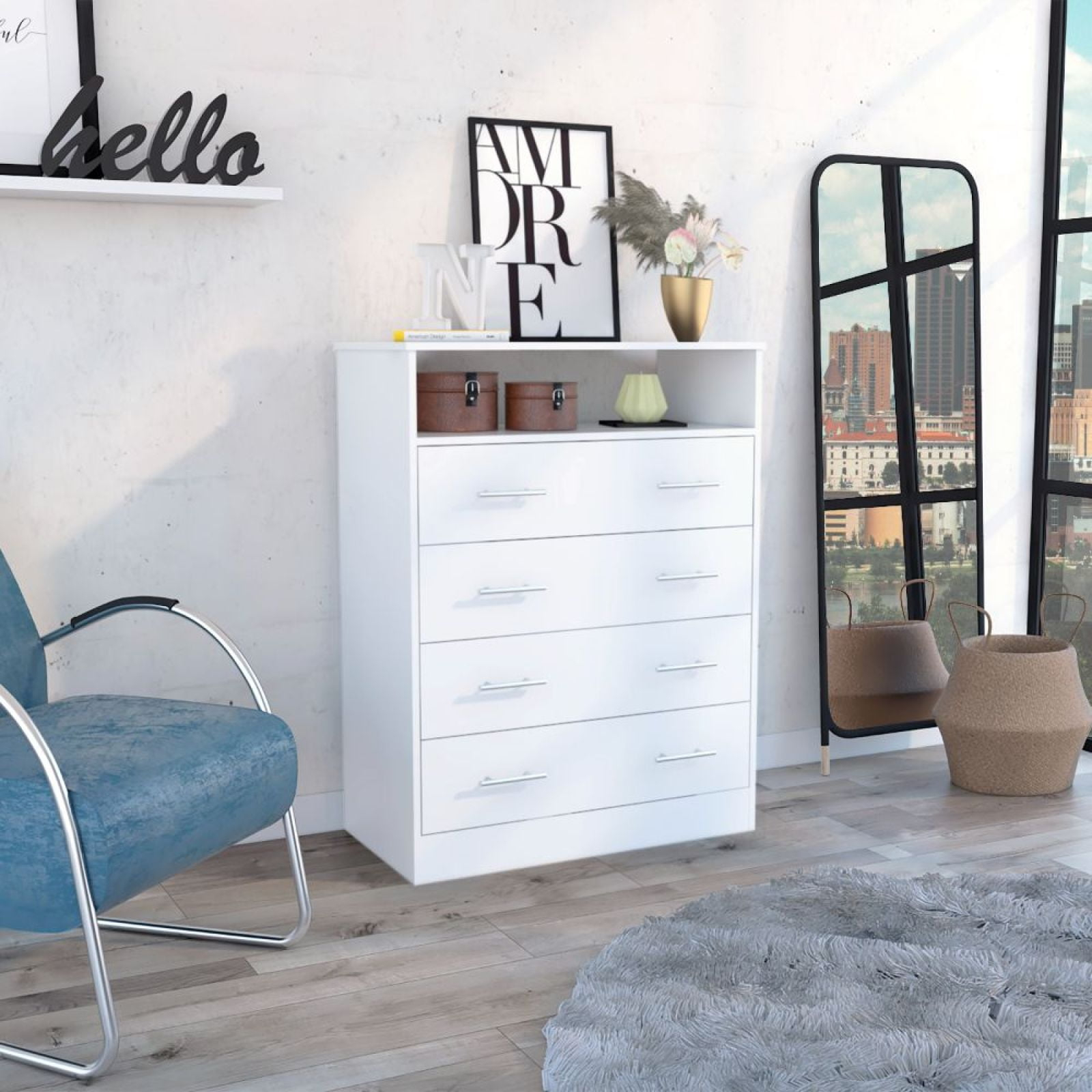 Miekor Furniture Dover 4-Drawer Rectangle Dresser White W5U072