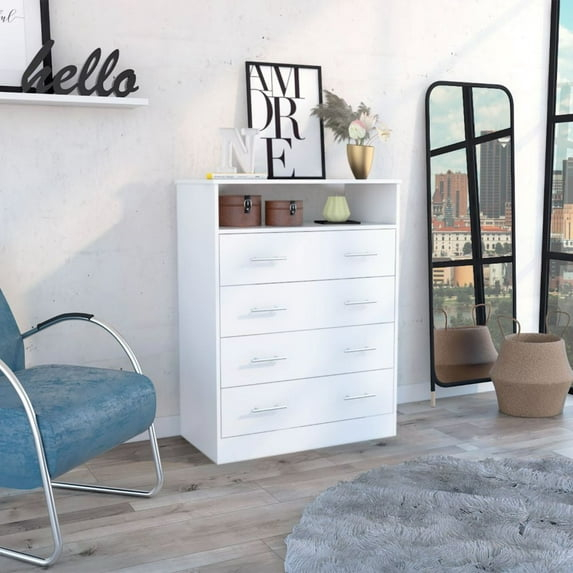 Miekor Furniture Dover 4-Drawer Rectangle Dresser White W5U072