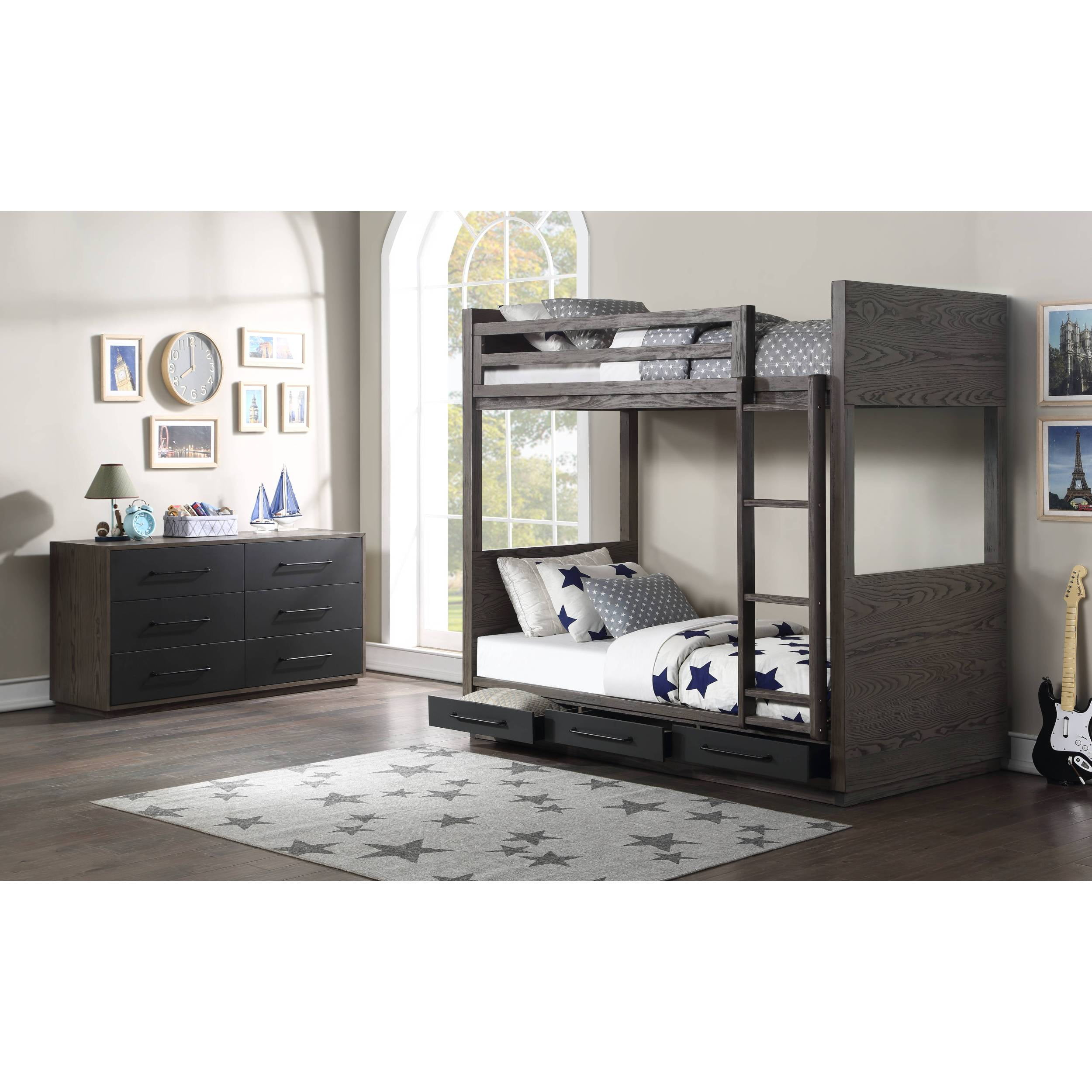 Miekor Furniture Estevon T/T Bunk Bed in Gray Oak Finish