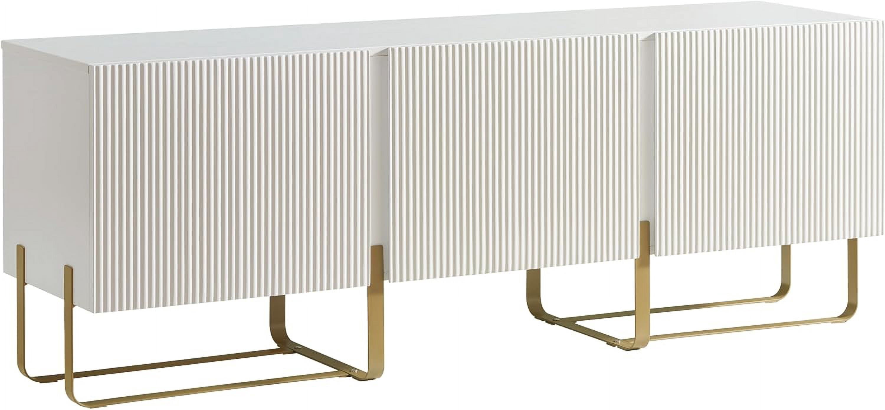 Mignon Contemporary Modern  60" TV Stand with 3 Storage Cabinets, Fits 65 Inches, Entertainment Center Console for Family, Living Room & Bedroom, Metal Legs, White