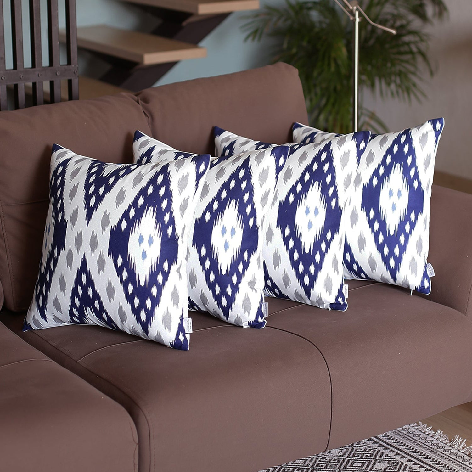 Mike & Co.  Ikat Printed Throw Pillow Cover 18"x18" Set of 4 Navy Blue