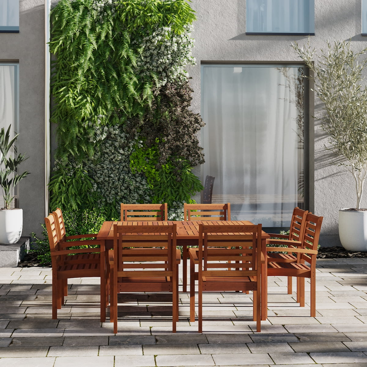 Milano 9-Piece Square Patio Dining Set, Solid Wood 100% FSC Certified