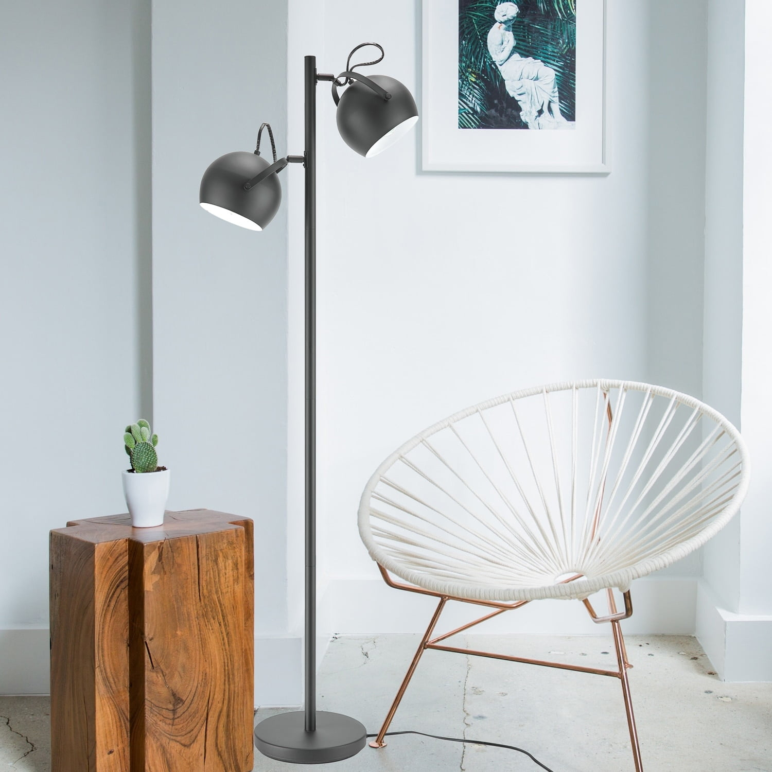Miles 61" Matte Brass 2-Light Floor Lamp with In-Line On/Off Foot Switch