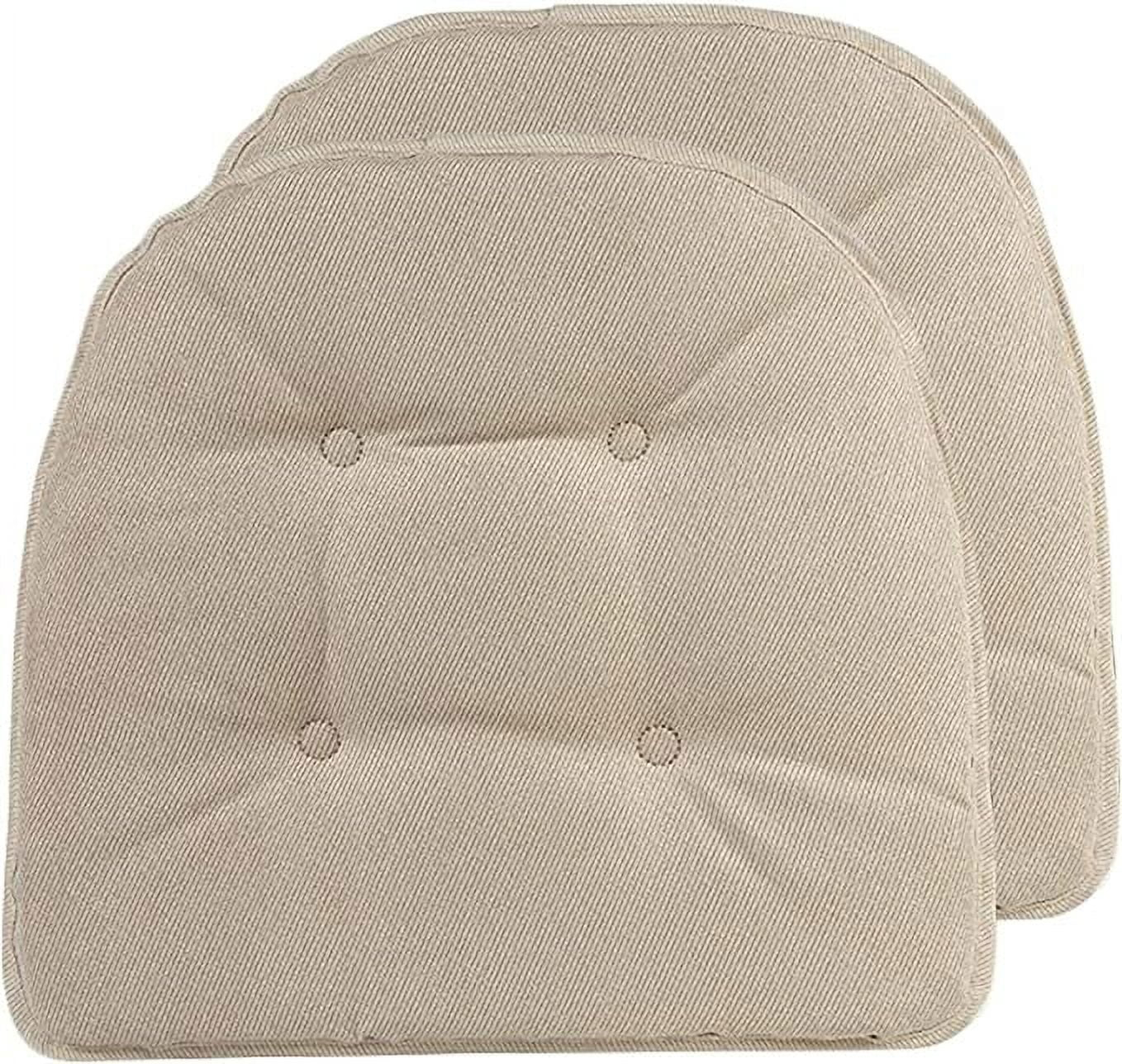 Non-Slip Tufted Chair Cushions for Dining Room, Kitchen and Office Use, U-Shaped Skid-Proof Seat Pad, 15x16 Inches, 2 Pack, Stone