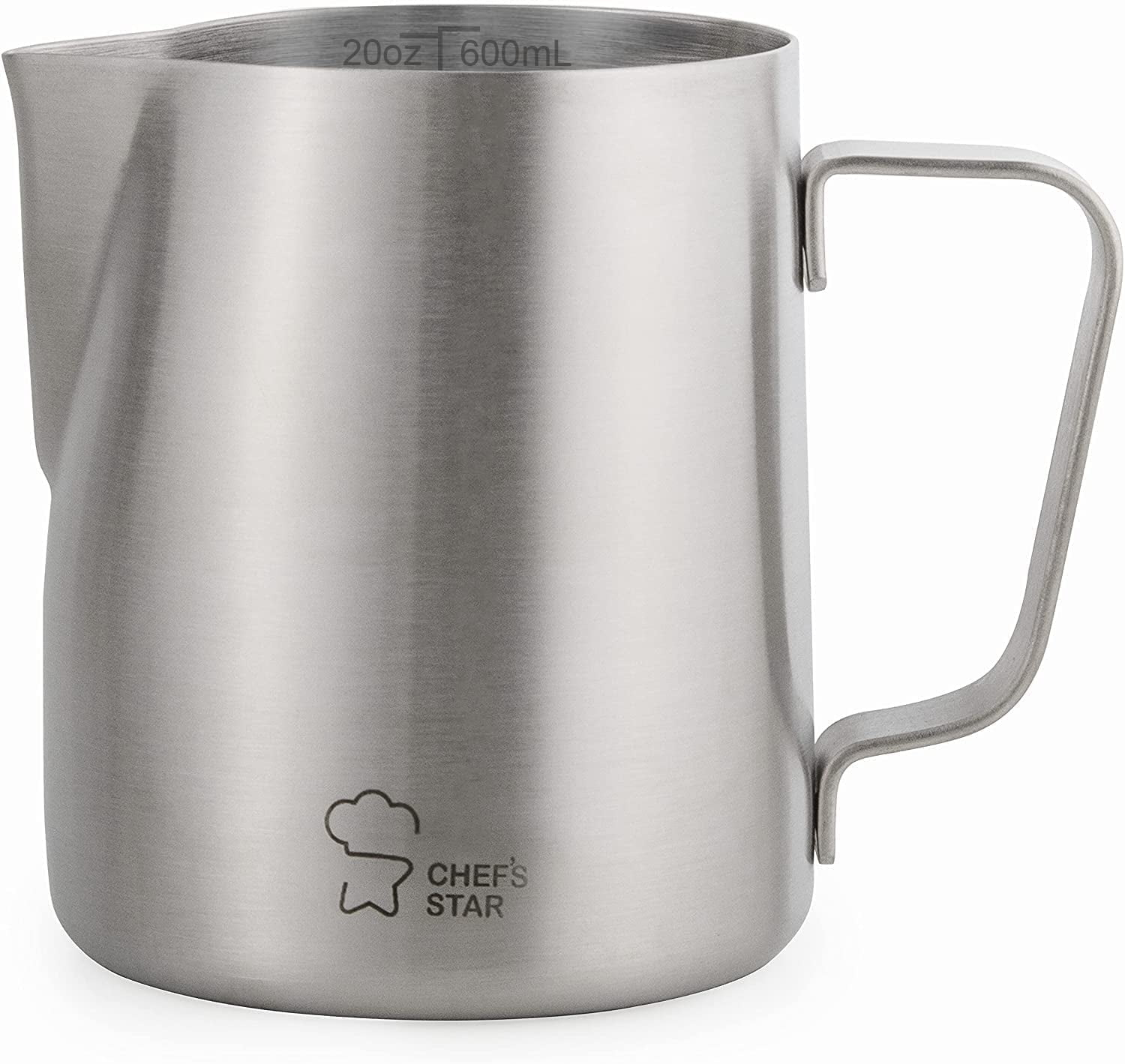 Milk Frothing Pitcher Stainless Steel, Steaming Jug Perfect for Espresso Maker, Hot Chocolate, Latte Art Barista and Cappuccino Maker, 20 oz(600 ml) by Chef's Star