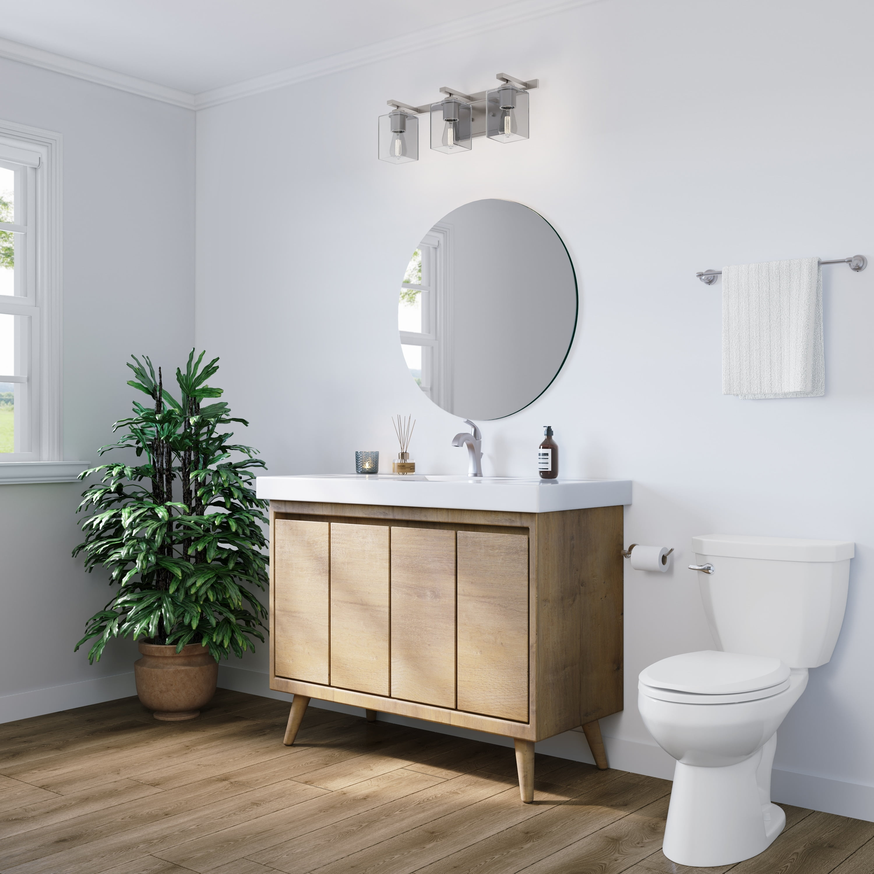Millennium Lighting 929 Lighting 3 Light Bathroom Vanity Fixture with Clear Glass Shades Brushed Nickel Nickel Brushed