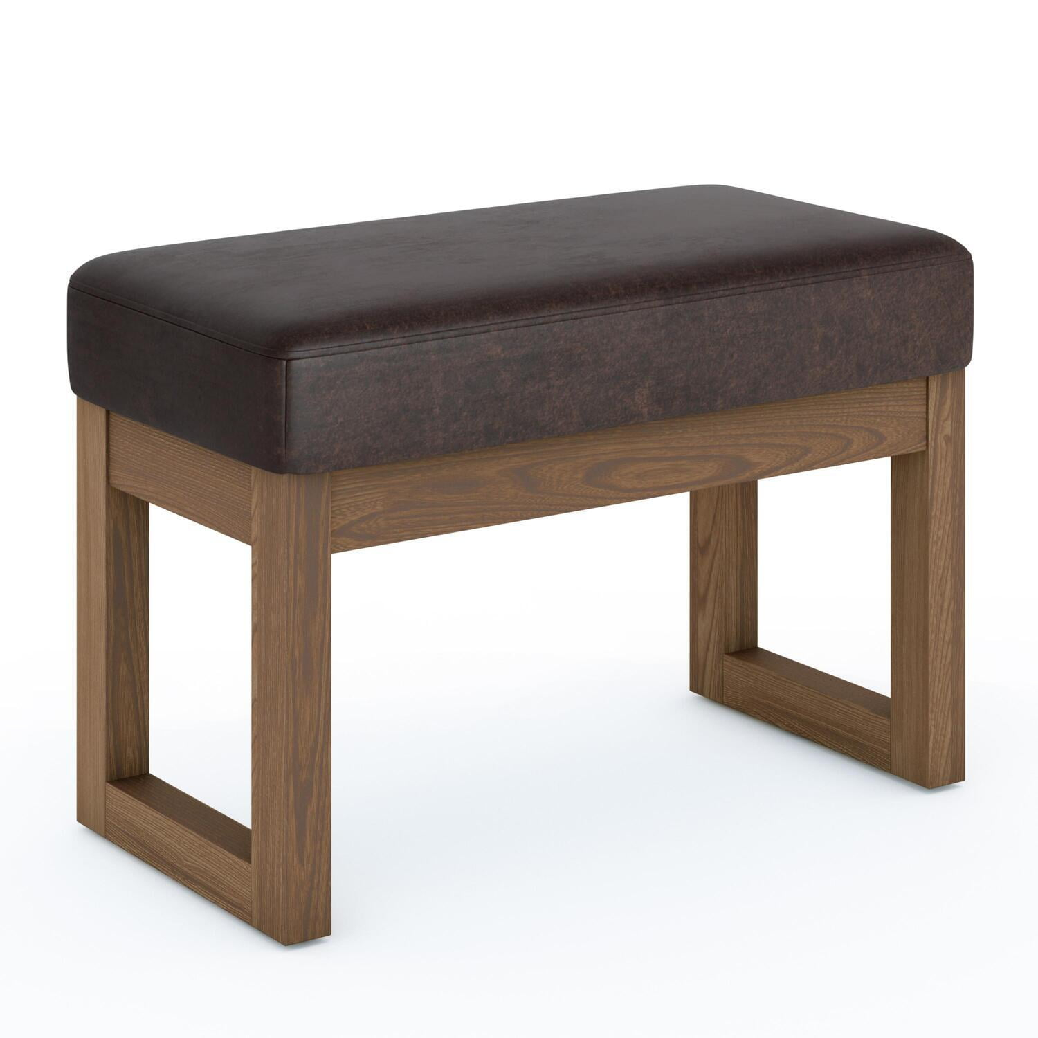 Simpli Home Milltown 26 inch Wide Contemporary Rectangle Footstool Ottoman Bench in Distressed Brown Faux Leather