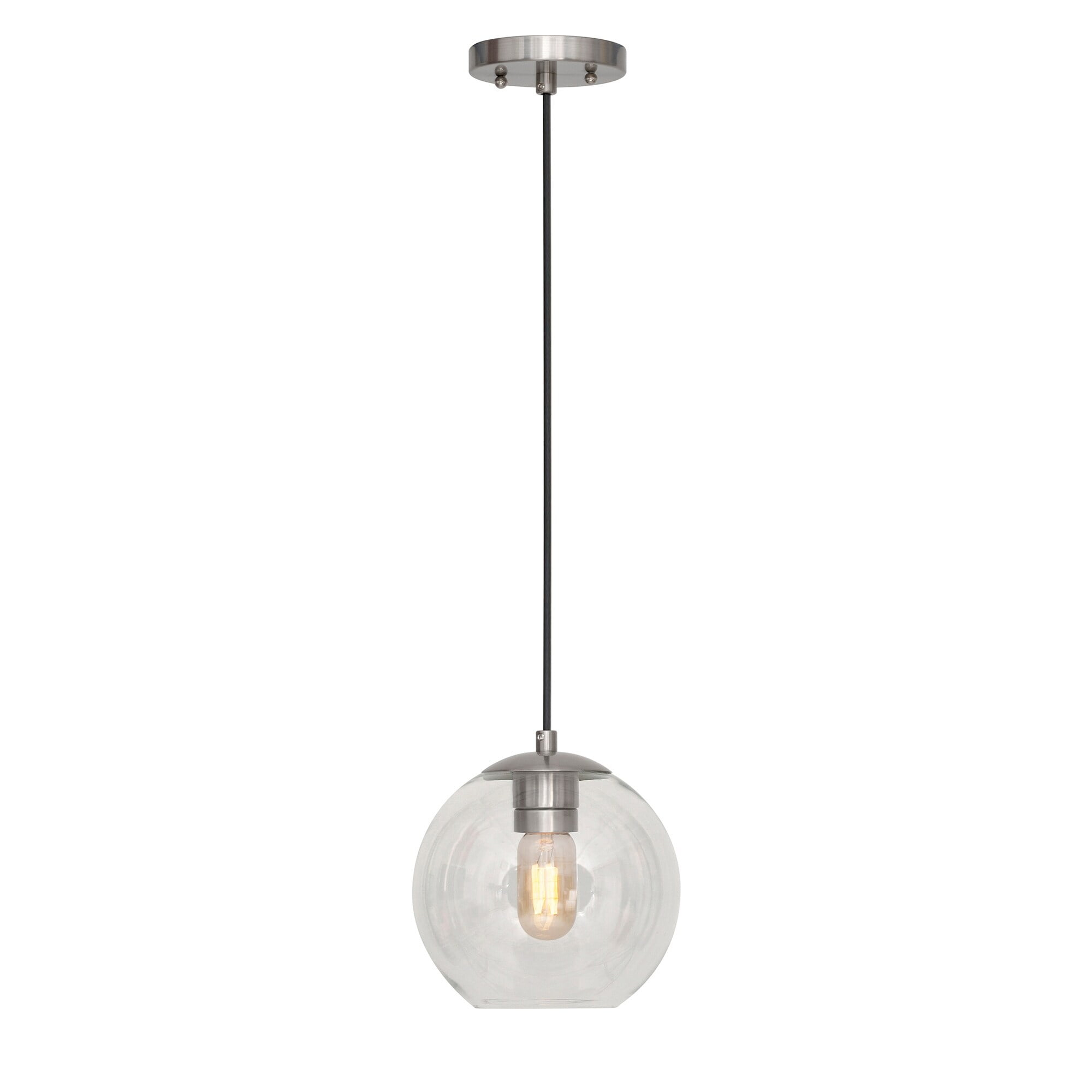 Milo 1-Light Brushed Nickel In. Glass Pendant with Clear Globe Glass - Brushed Nickel