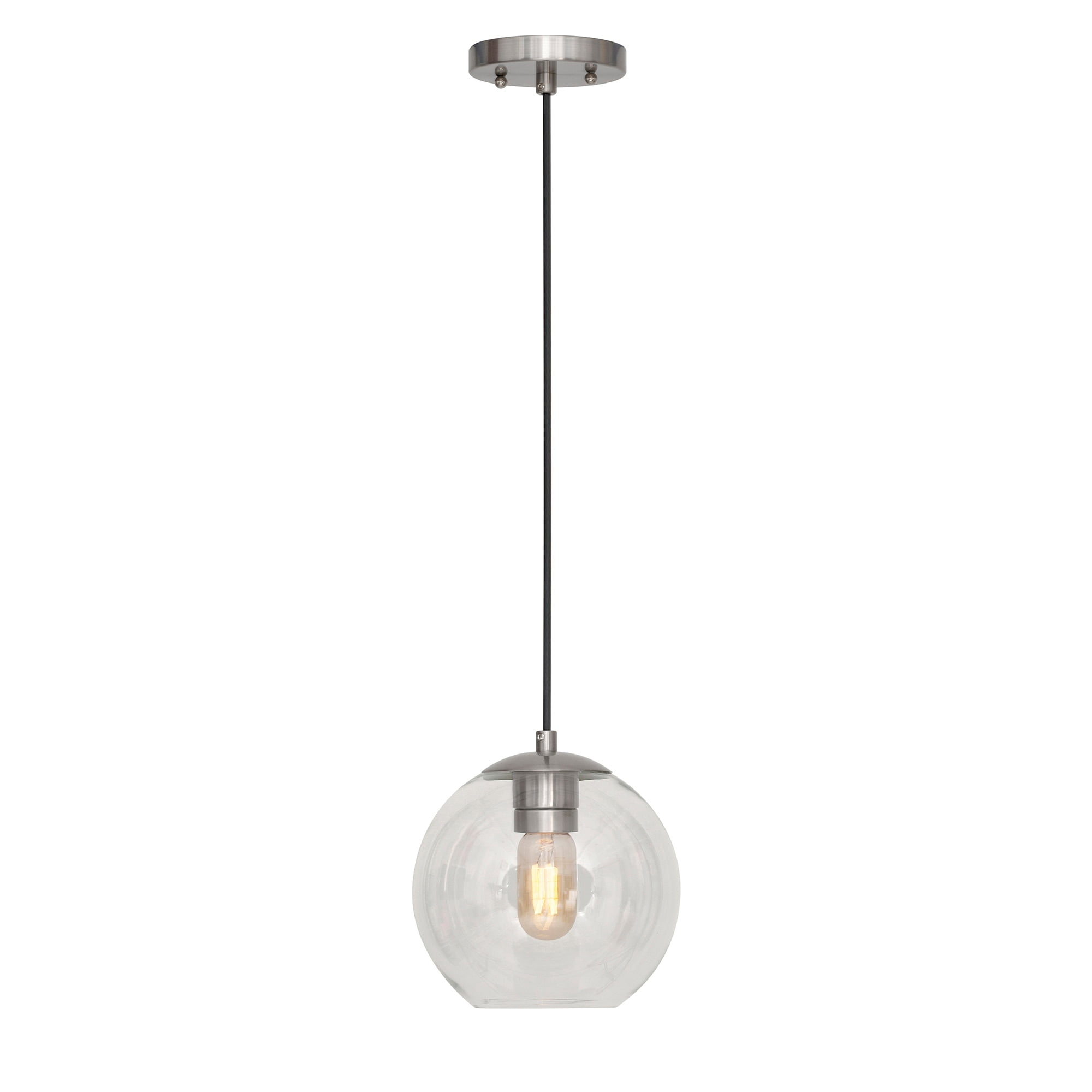 Milo 1-Light Brushed Nickel In. Glass Pendant with Clear Globe Glass - Brushed Nickel